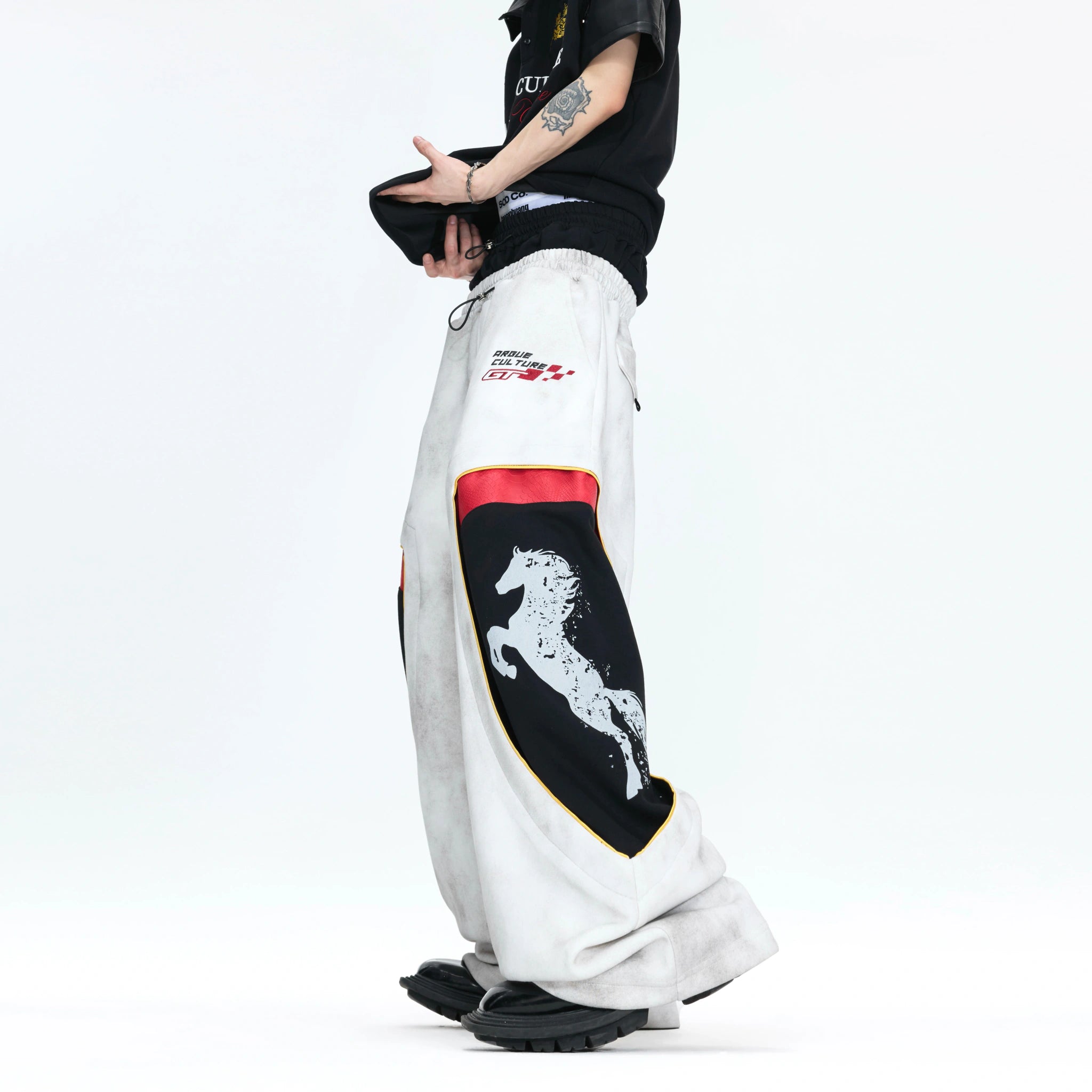 Racing Color-Block Straight-Leg Pants | Washed Cotton - main image 1