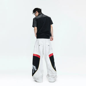 Racing Color-Block Straight-Leg Pants | Washed Cotton - main image 4