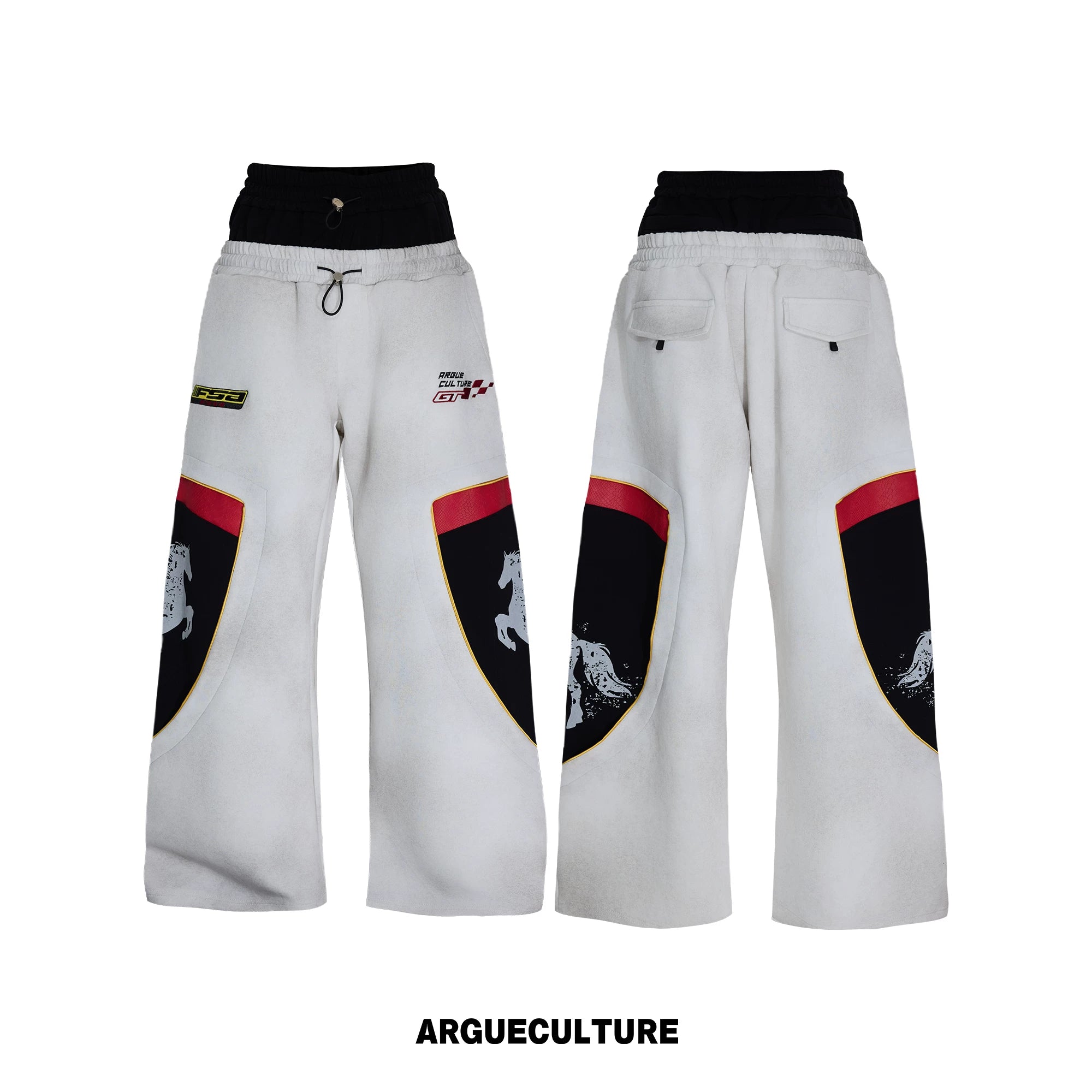 Racing Color-Block Straight-Leg Pants | Washed Cotton - White Pants