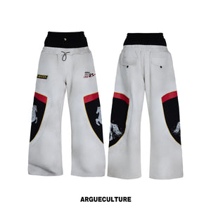 Racing Color-Block Straight-Leg Pants | Washed Cotton - White Pants