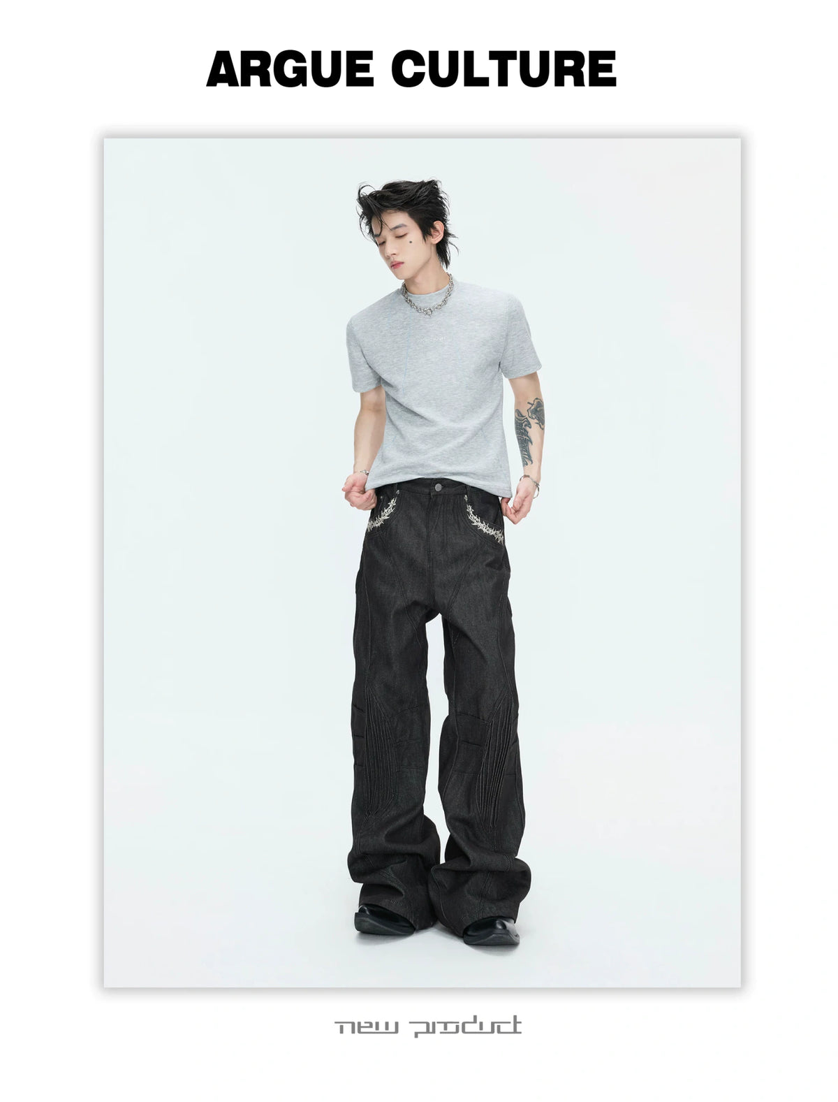 Contrast-Stitch Structural Cotton Blend T-Shirt - description image 7