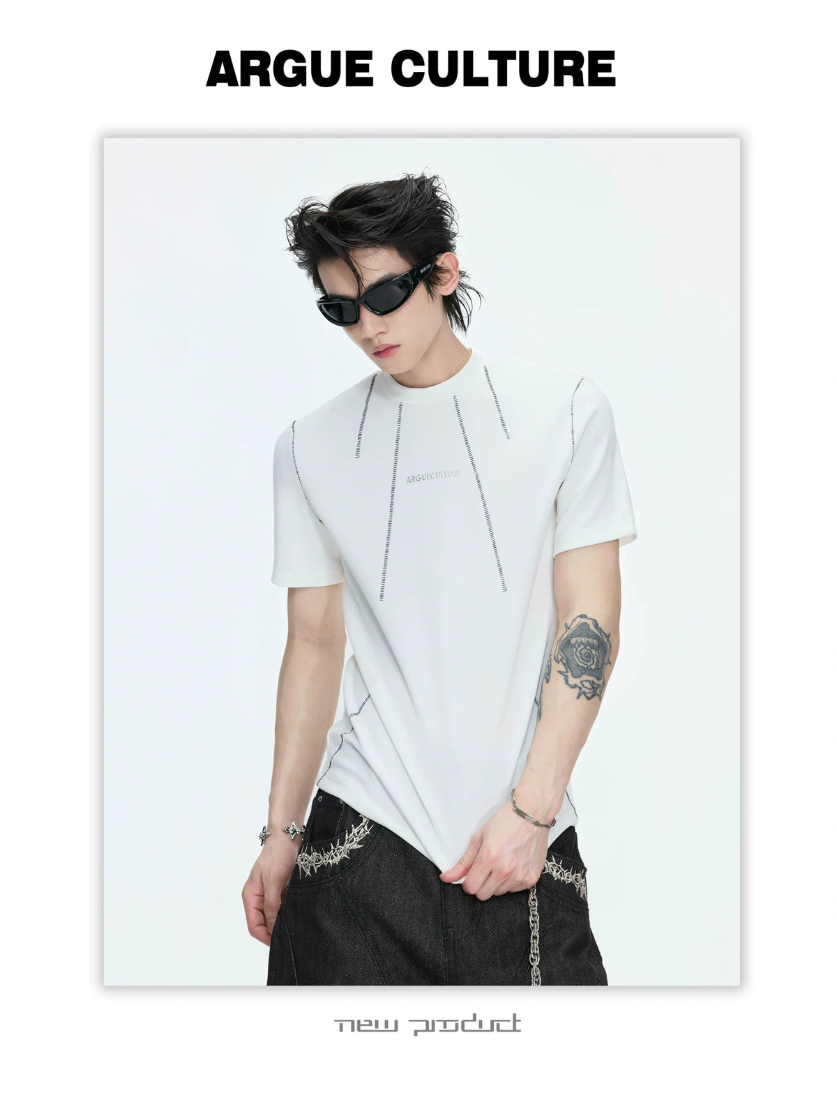 Contrast-Stitch Structural Cotton Blend T-Shirt - description image 8