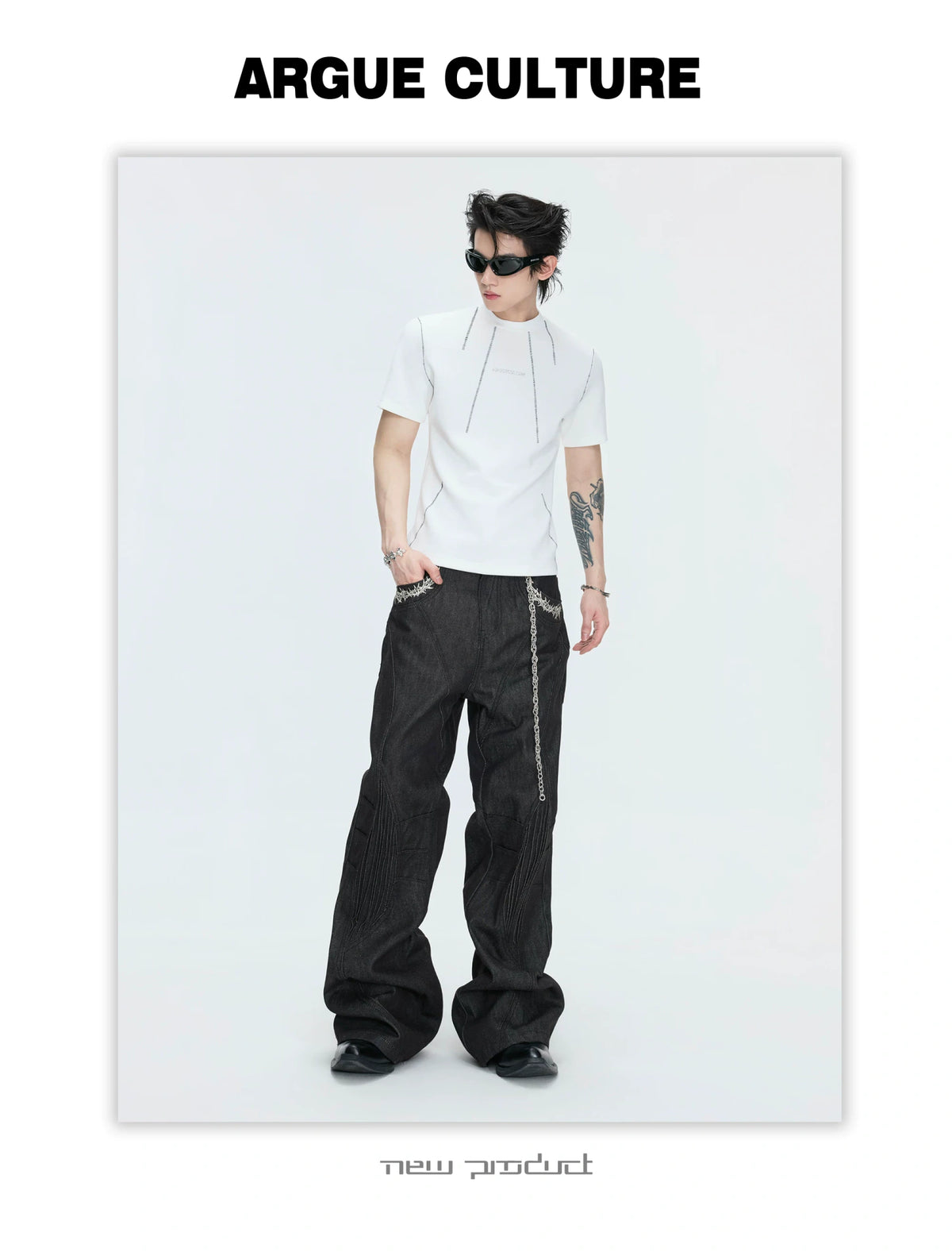 Contrast-Stitch Structural Cotton Blend T-Shirt - description image 9