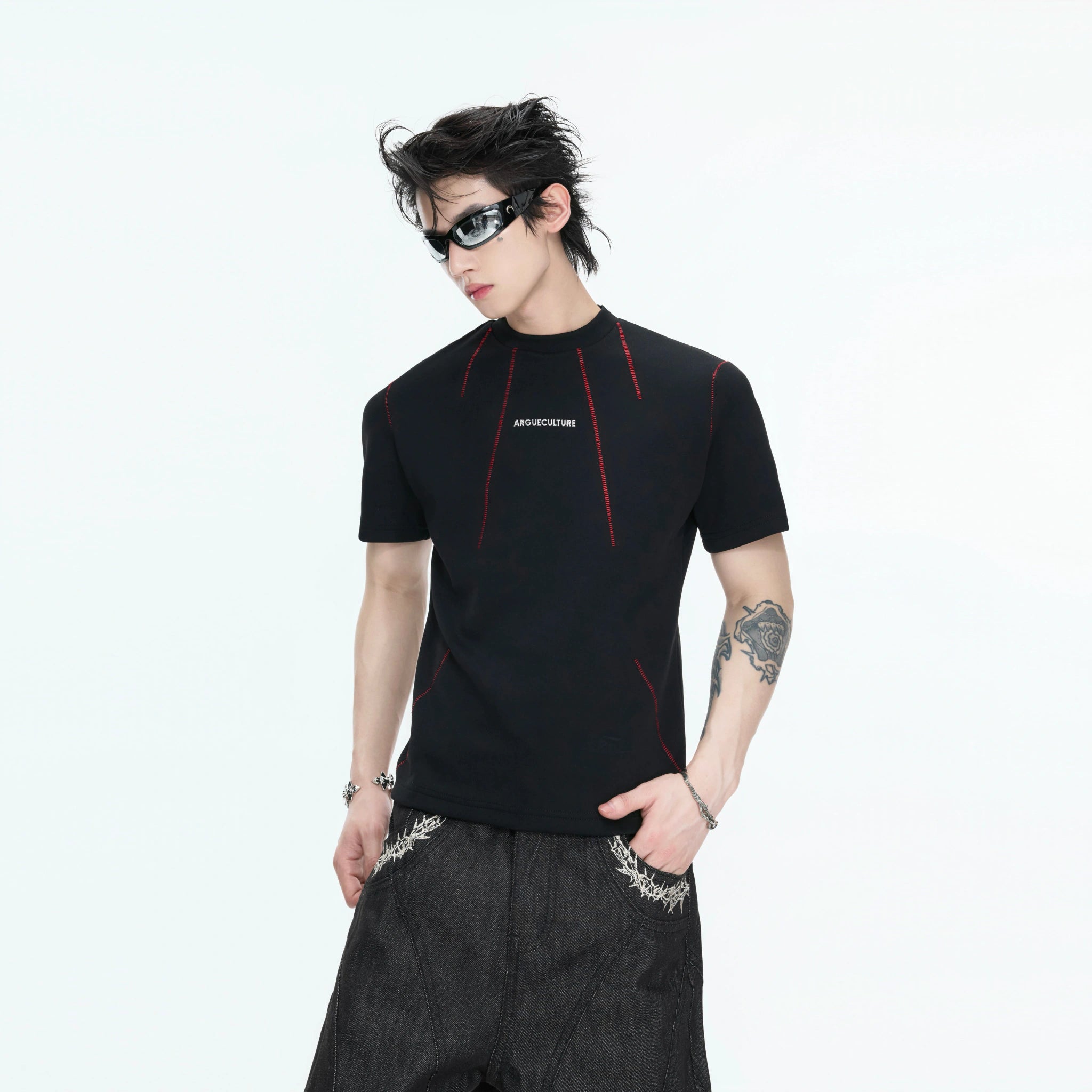 Contrast-Stitch Structural Cotton Blend T-Shirt - main image 1