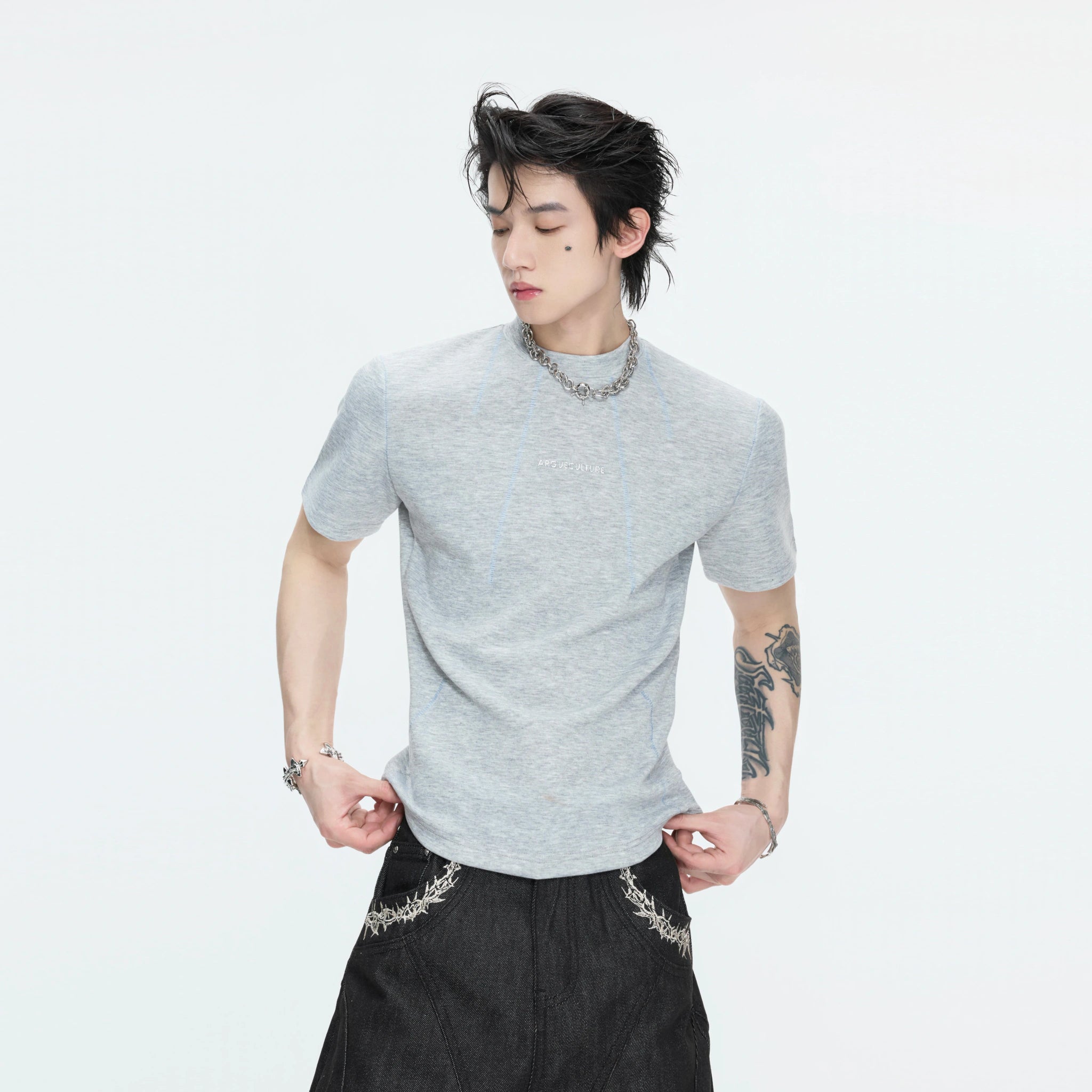 Contrast-Stitch Structural Cotton Blend T-Shirt - main image 2