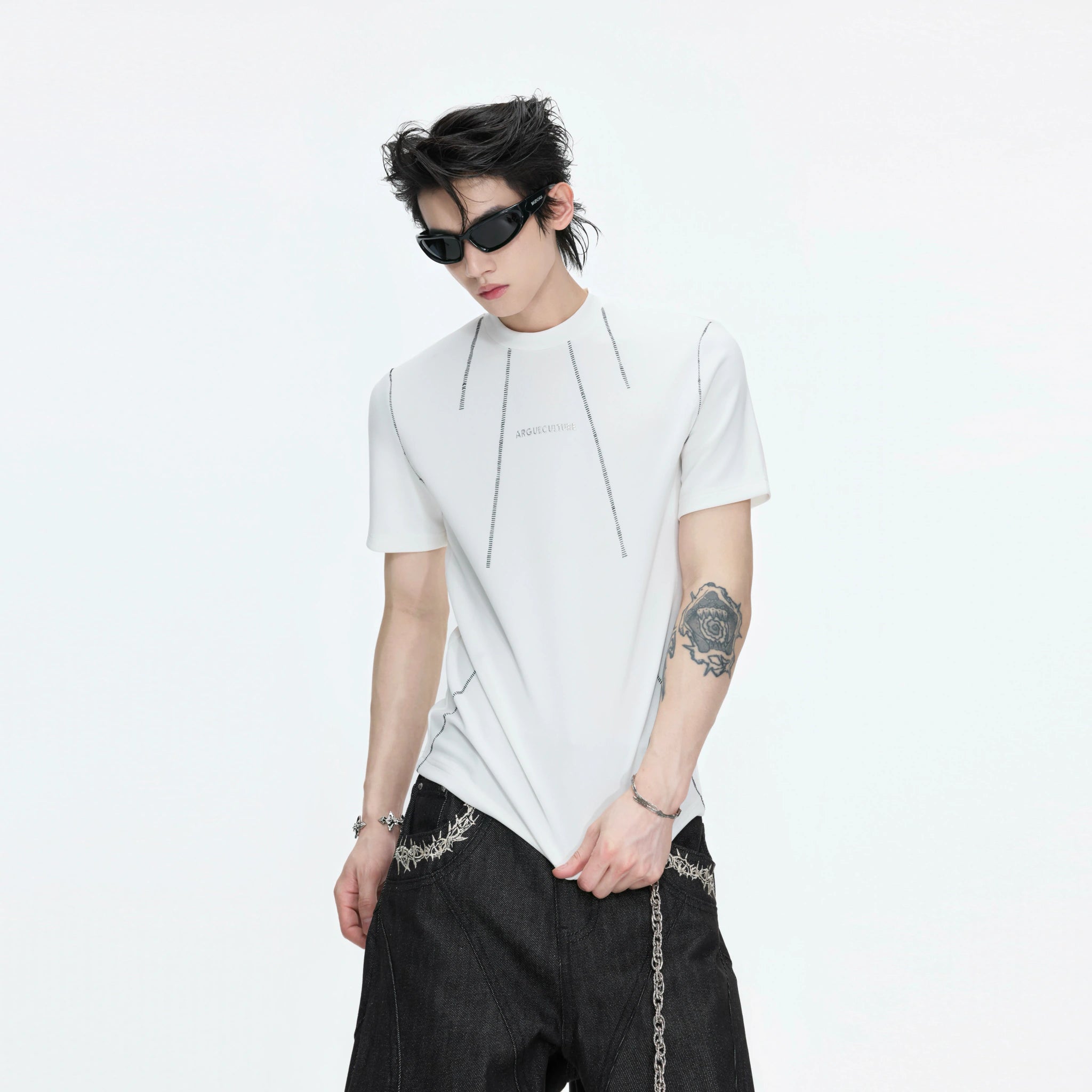 Contrast-Stitch Structural Cotton Blend T-Shirt - main image 3