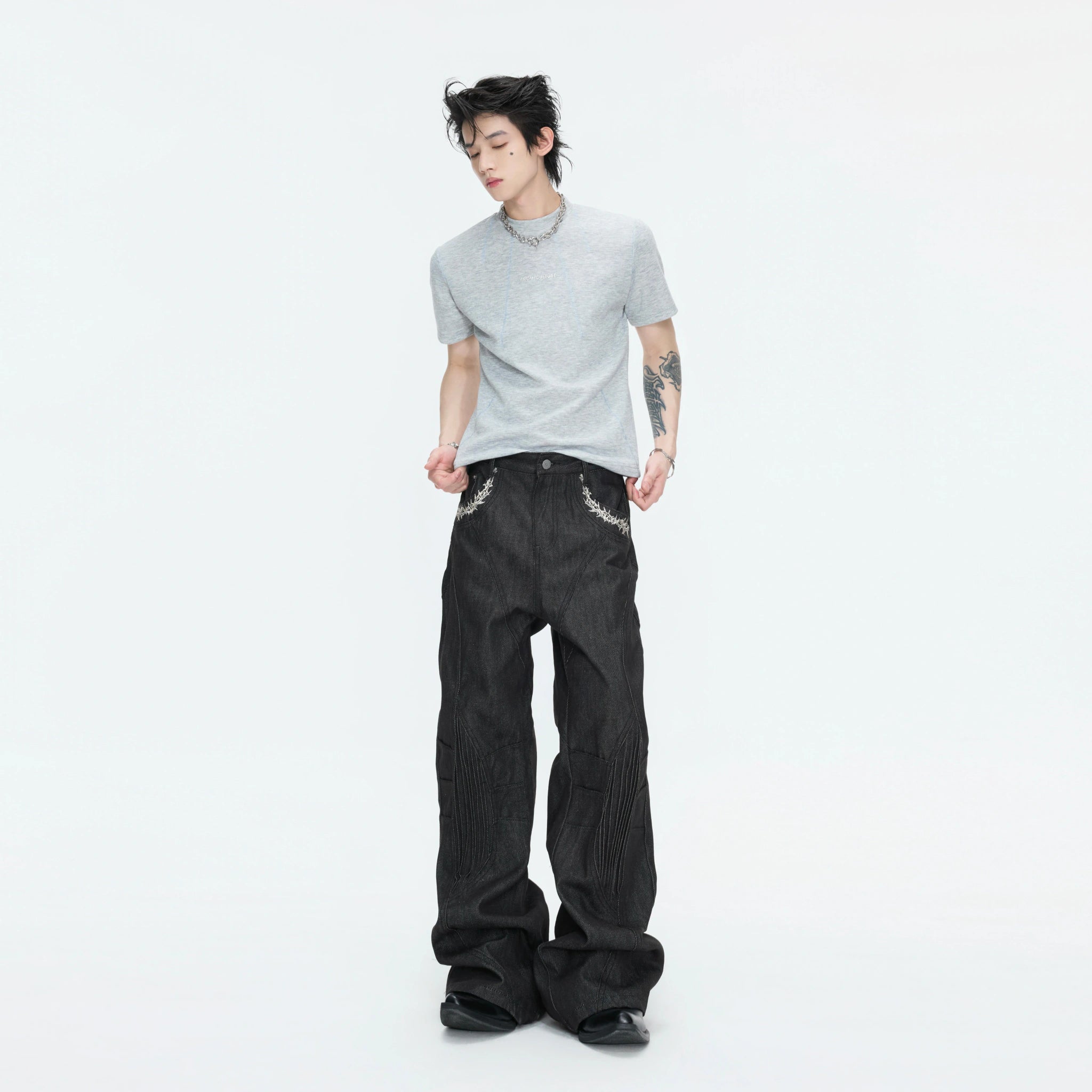 Contrast-Stitch Structural Cotton Blend T-Shirt - main image 5