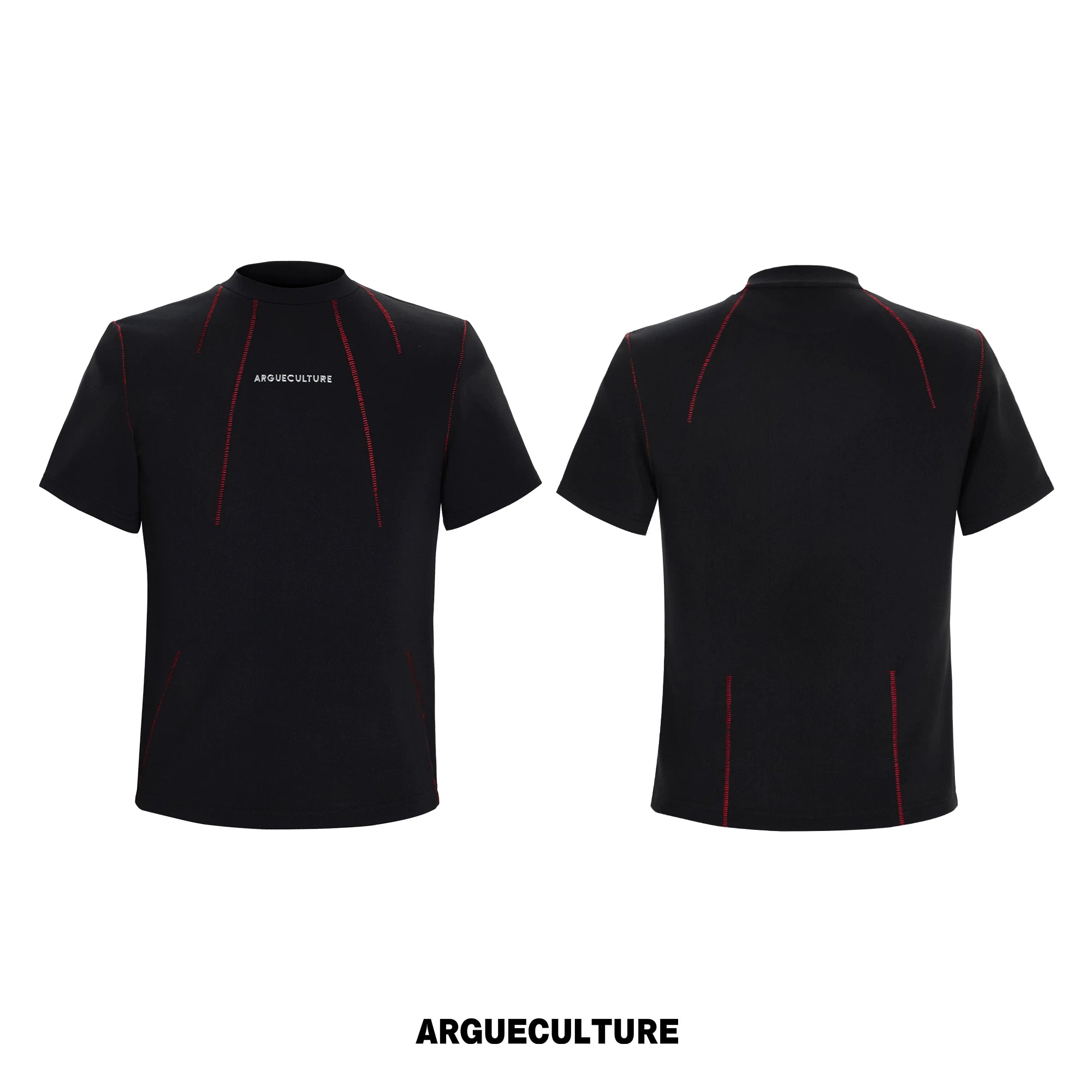 Contrast-Stitch Structural Cotton Blend T-Shirt - Black Top