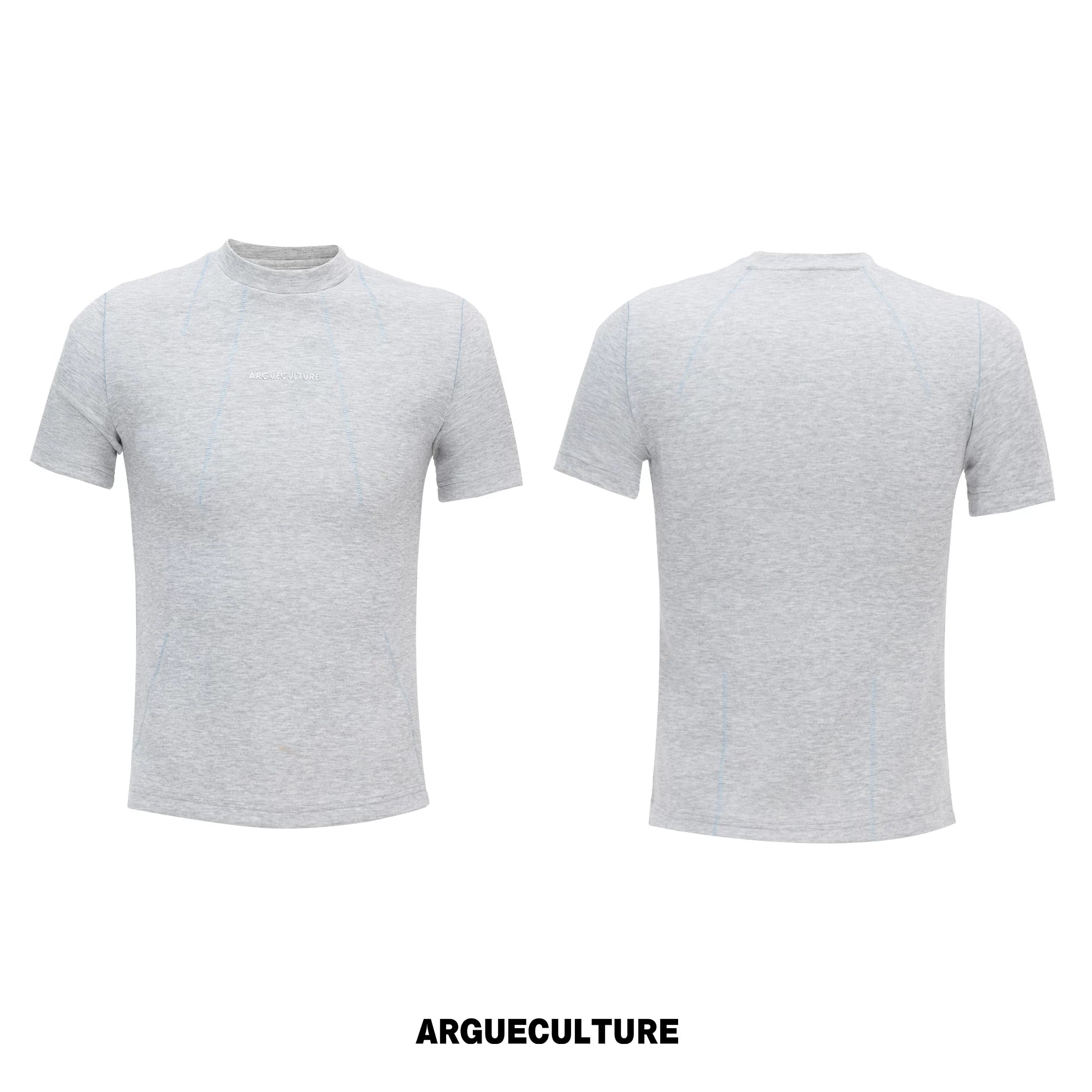 Contrast-Stitch Structural Cotton Blend T-Shirt - Gray Top