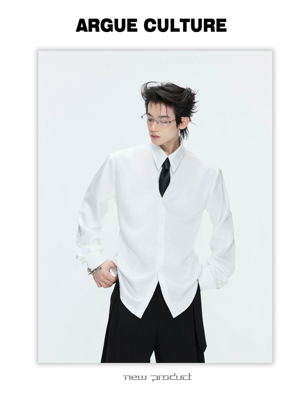 Structured Satin Acetate Shirt with Removable Shoulders - description image 4