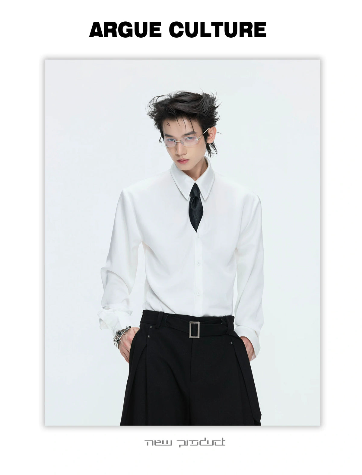 Structured Satin Acetate Shirt with Removable Shoulders - description image 7