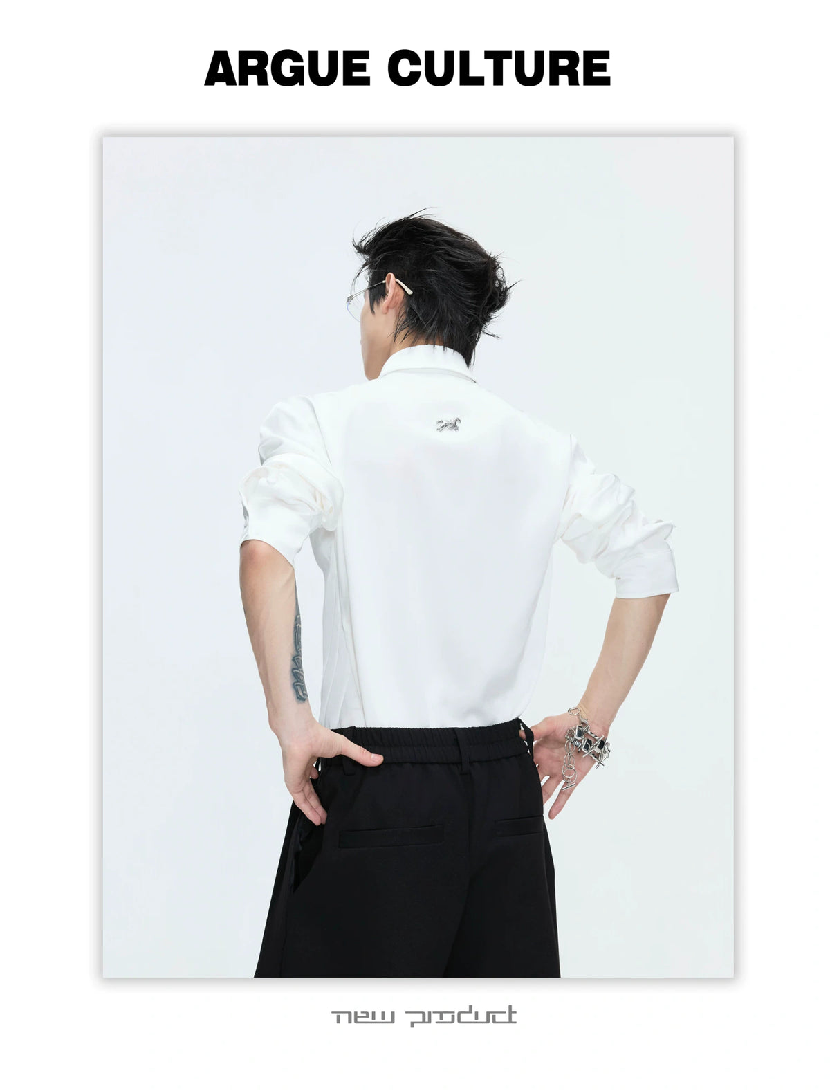 Structured Satin Acetate Shirt with Removable Shoulders - description image 9