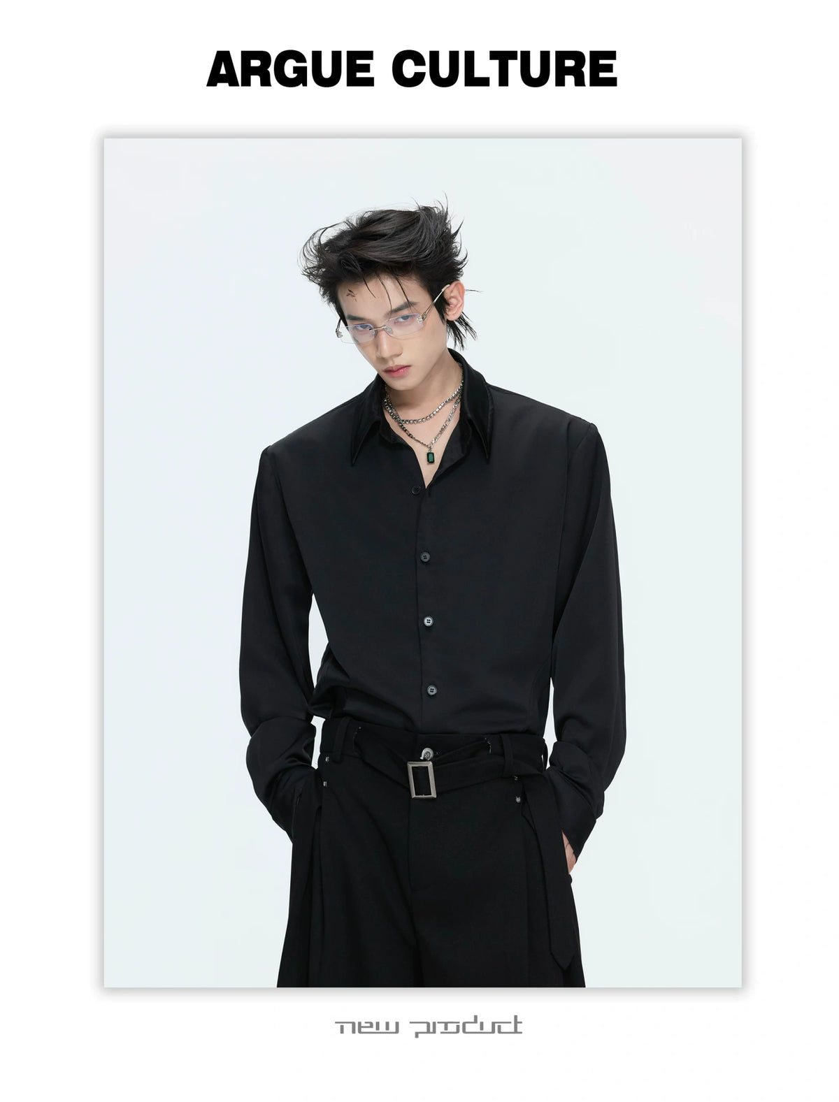 Structured Satin Acetate Shirt with Removable Shoulders - description image 14
