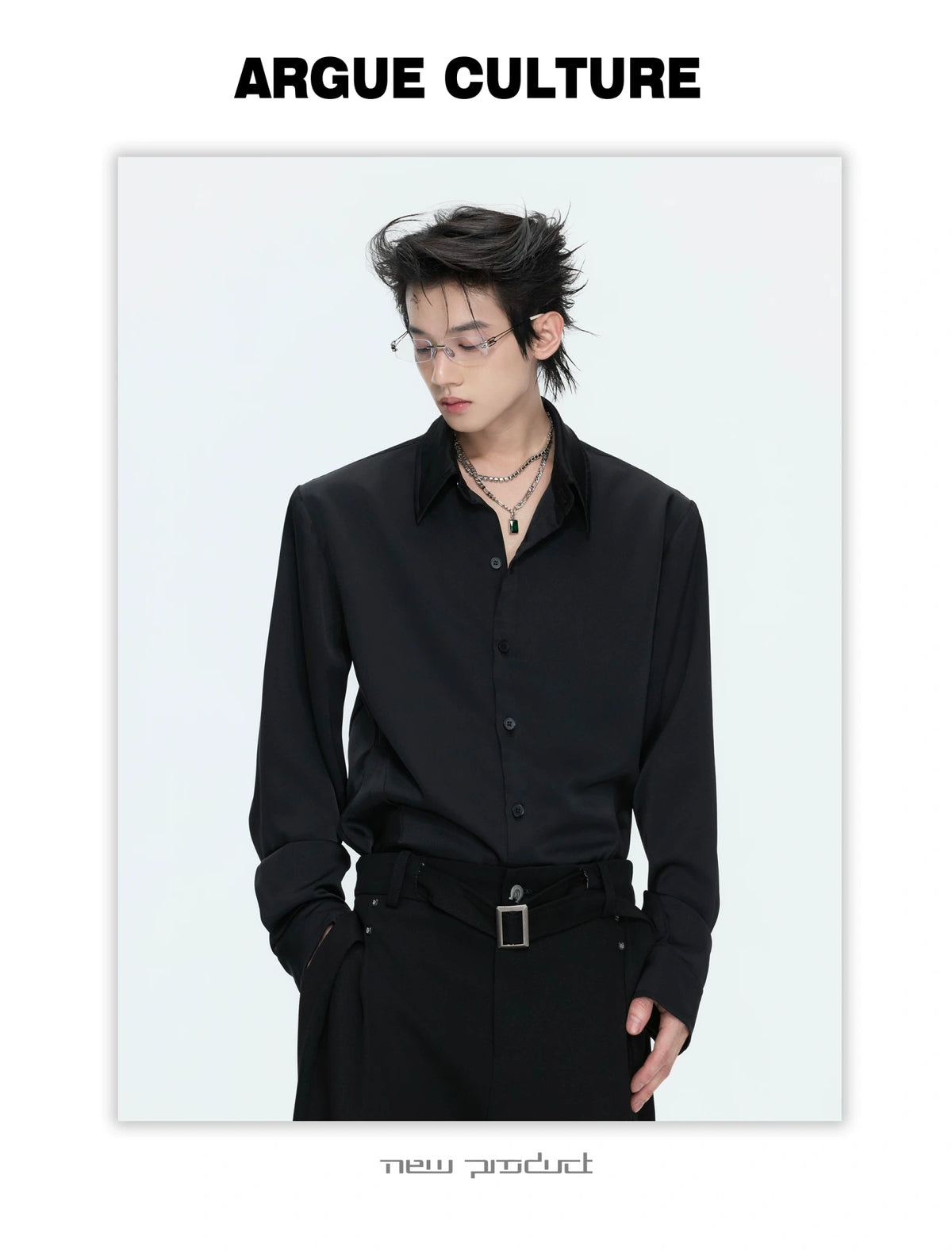 Structured Satin Acetate Shirt with Removable Shoulders - description image 15