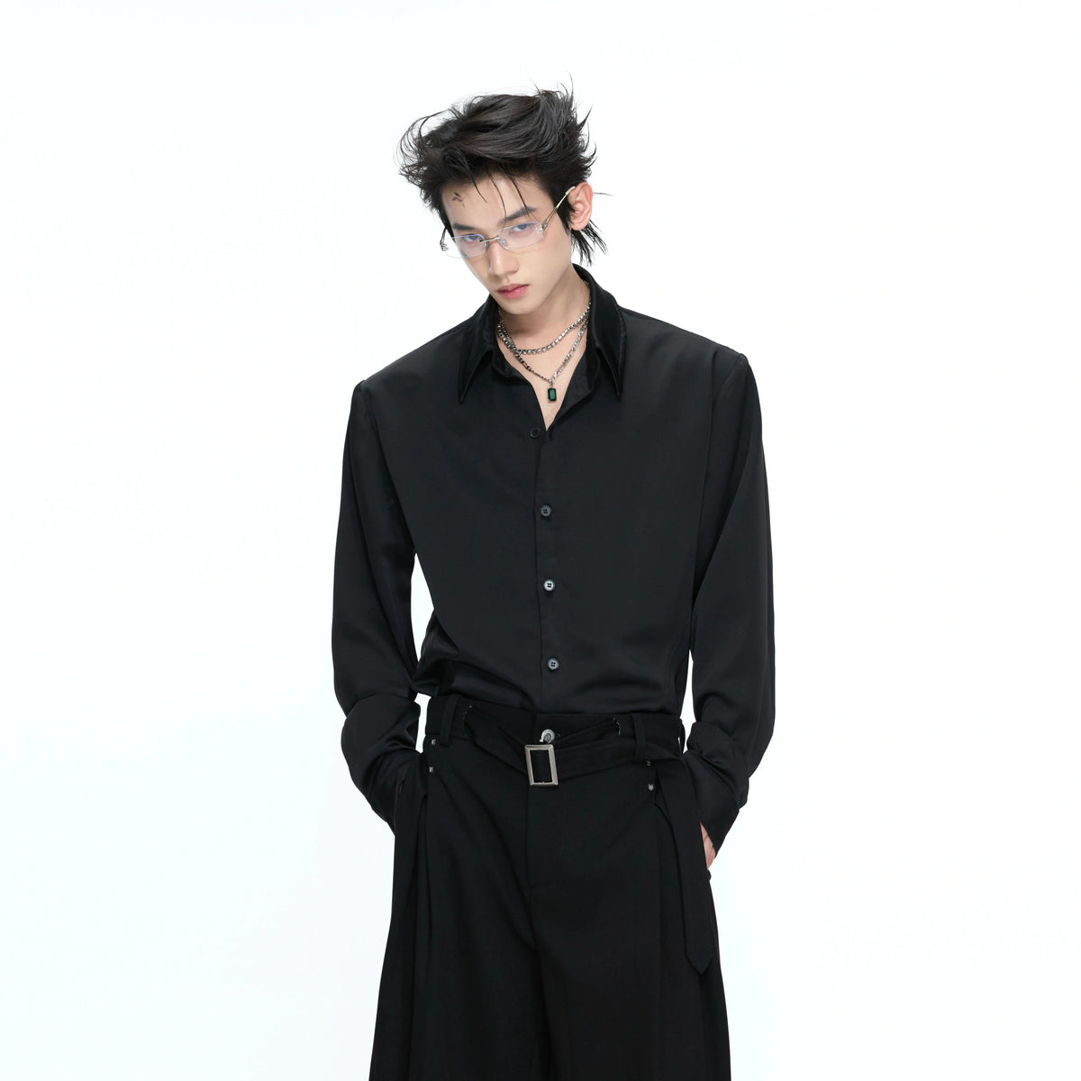 Structured Satin Acetate Shirt with Removable Shoulders - main image 2