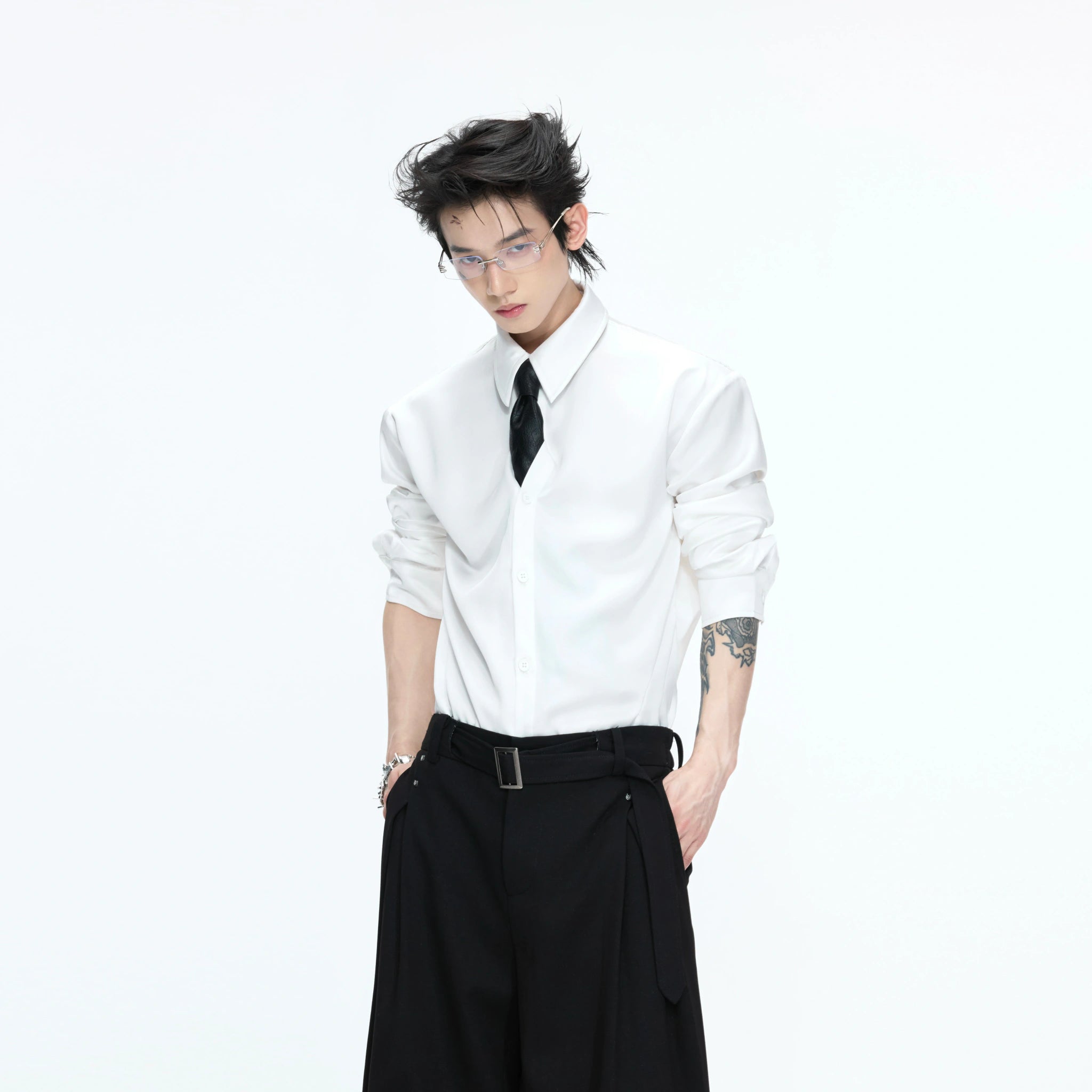 Structured Satin Acetate Shirt with Removable Shoulders - main image 3