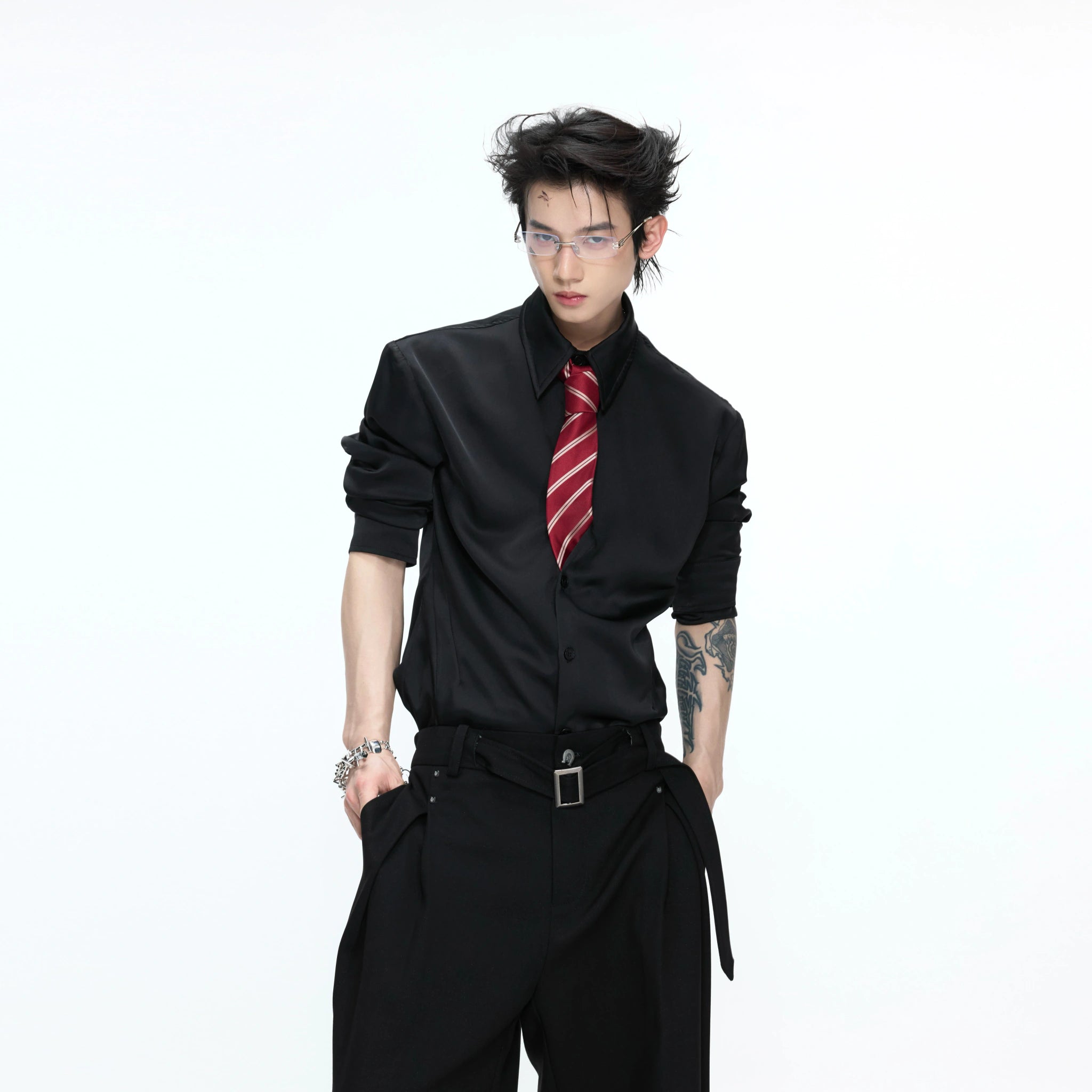 Structured Satin Acetate Shirt with Removable Shoulders - main image 4