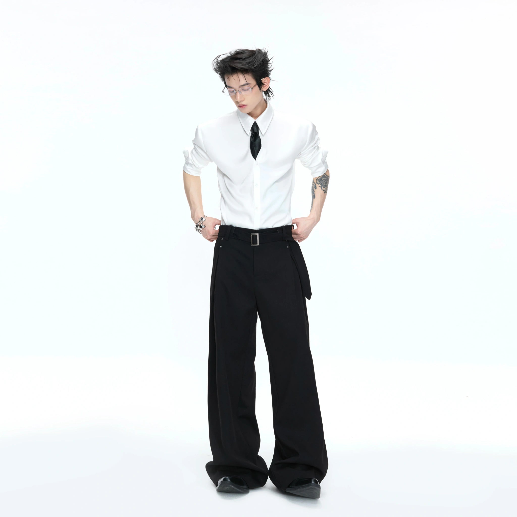 Structured Satin Acetate Shirt with Removable Shoulders - main image 5