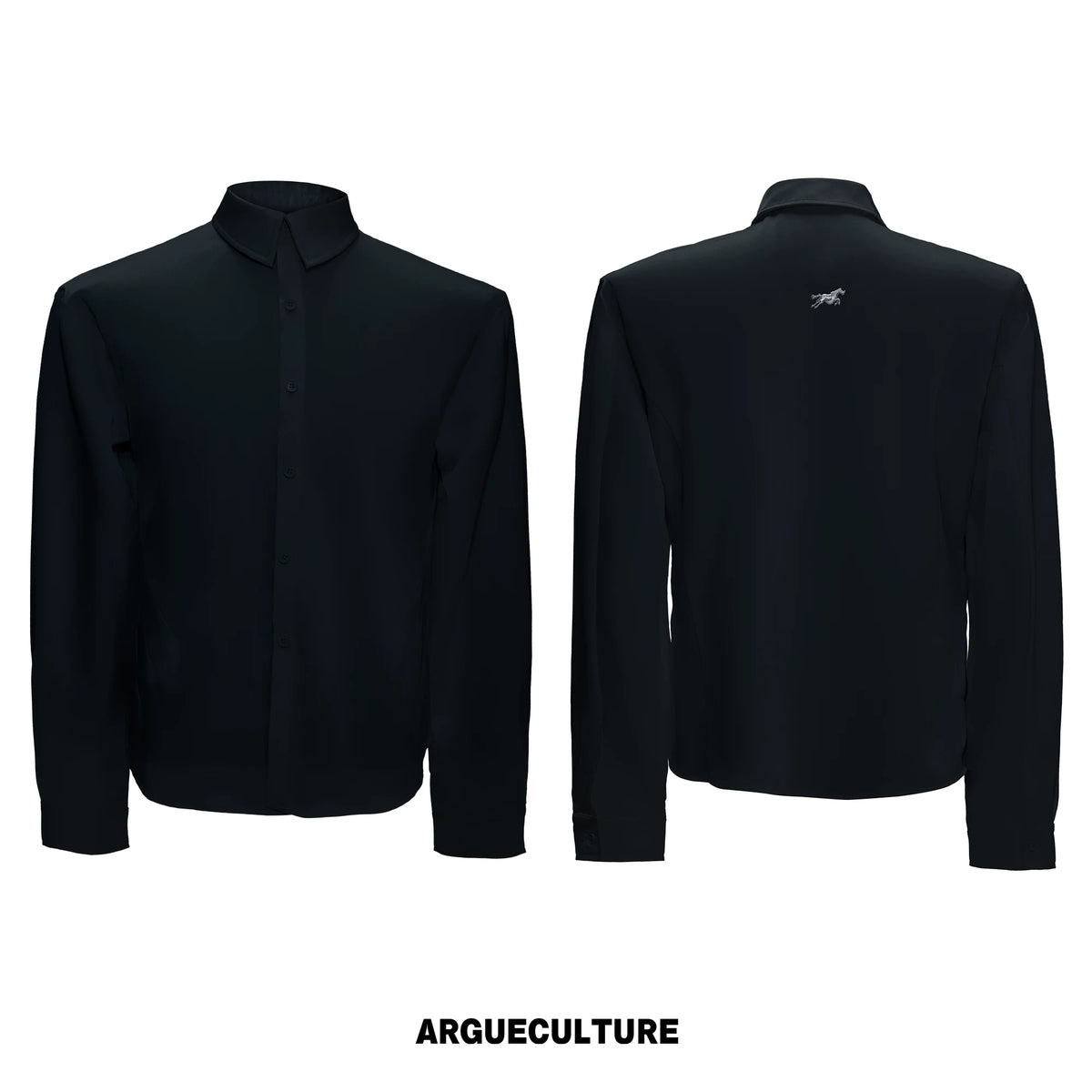 Structured Satin Acetate Shirt with Removable Shoulders - Black Shirt