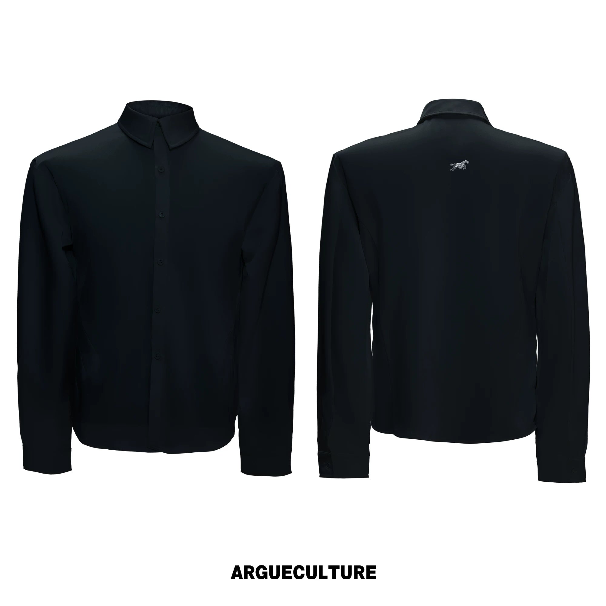 Structured Satin Acetate Shirt with Removable Shoulders - Black Shirt