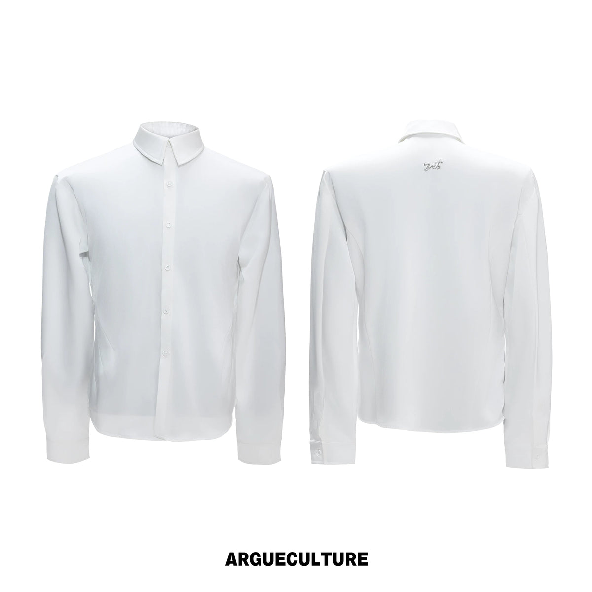 Structured Satin Acetate Shirt with Removable Shoulders - White Shirt