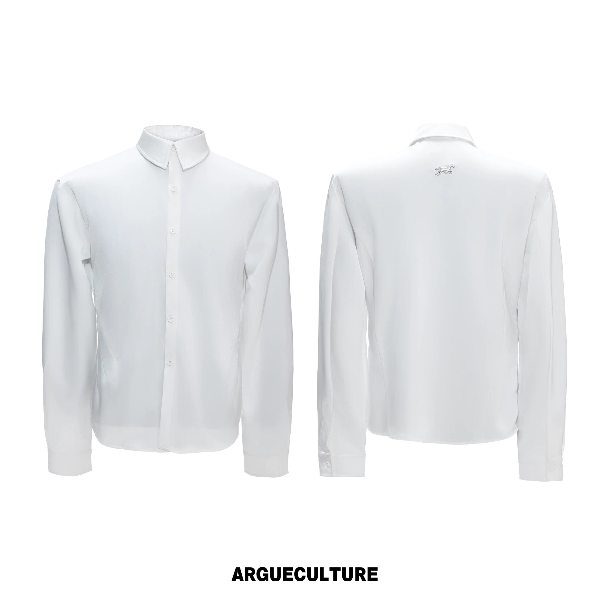 Structured Satin Acetate Shirt with Removable Shoulders - White Shirt