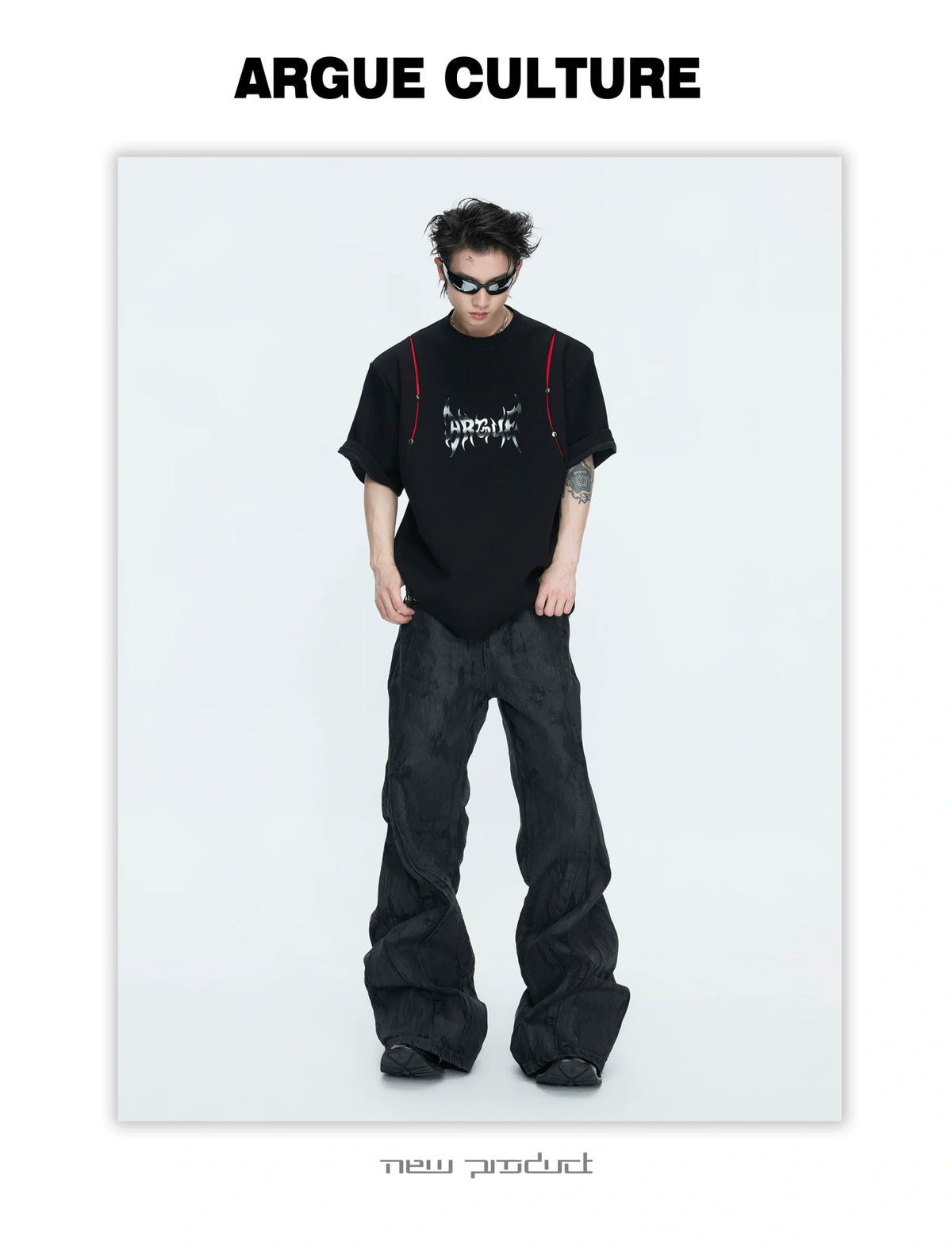 Deconstructed Contrast Panel Graphic T-Shirt - description image 9