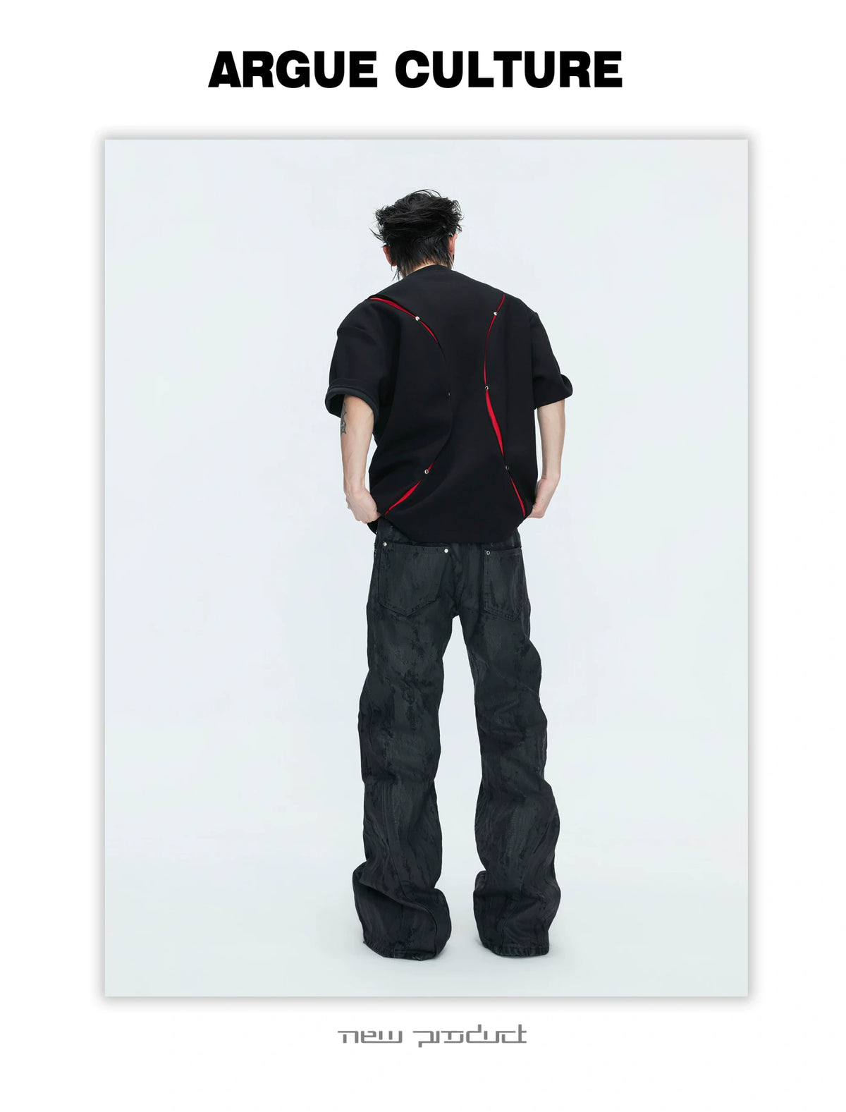 Deconstructed Contrast Panel Graphic T-Shirt - description image 10