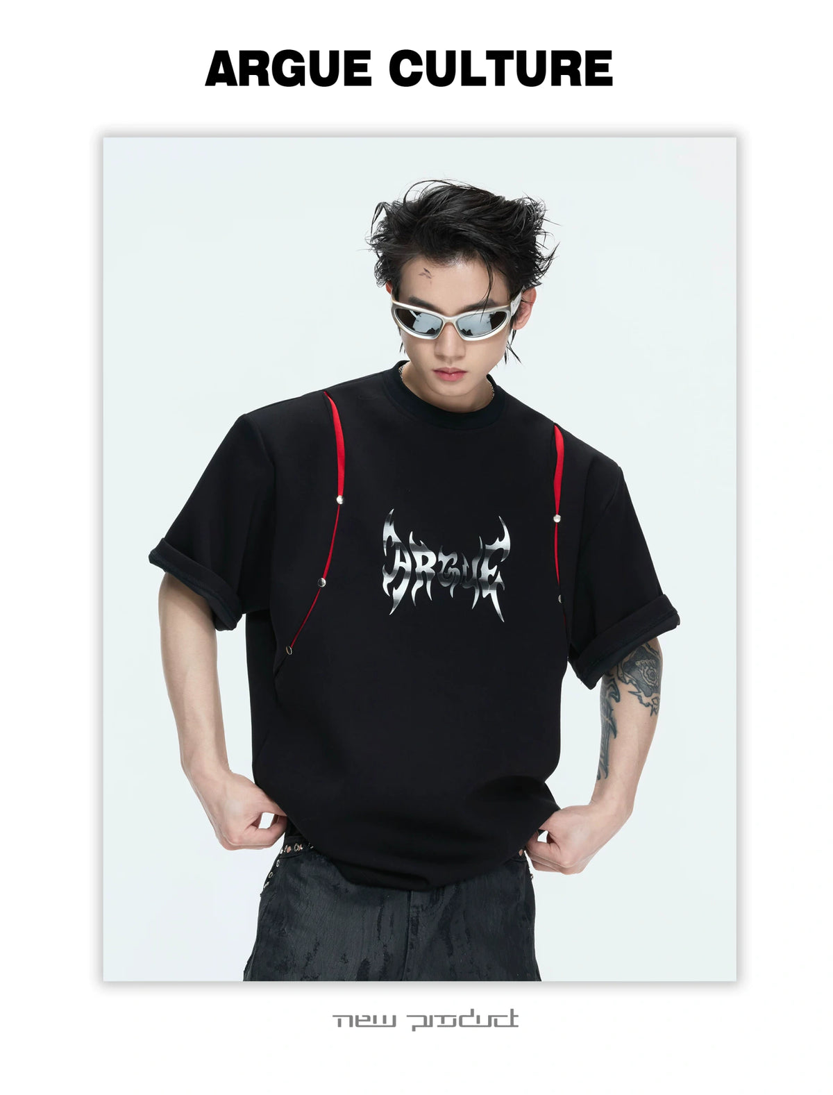 Deconstructed Contrast Panel Graphic T-Shirt - description image 11