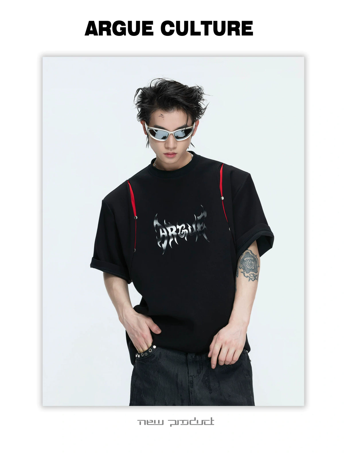 Deconstructed Contrast Panel Graphic T-Shirt - description image 13