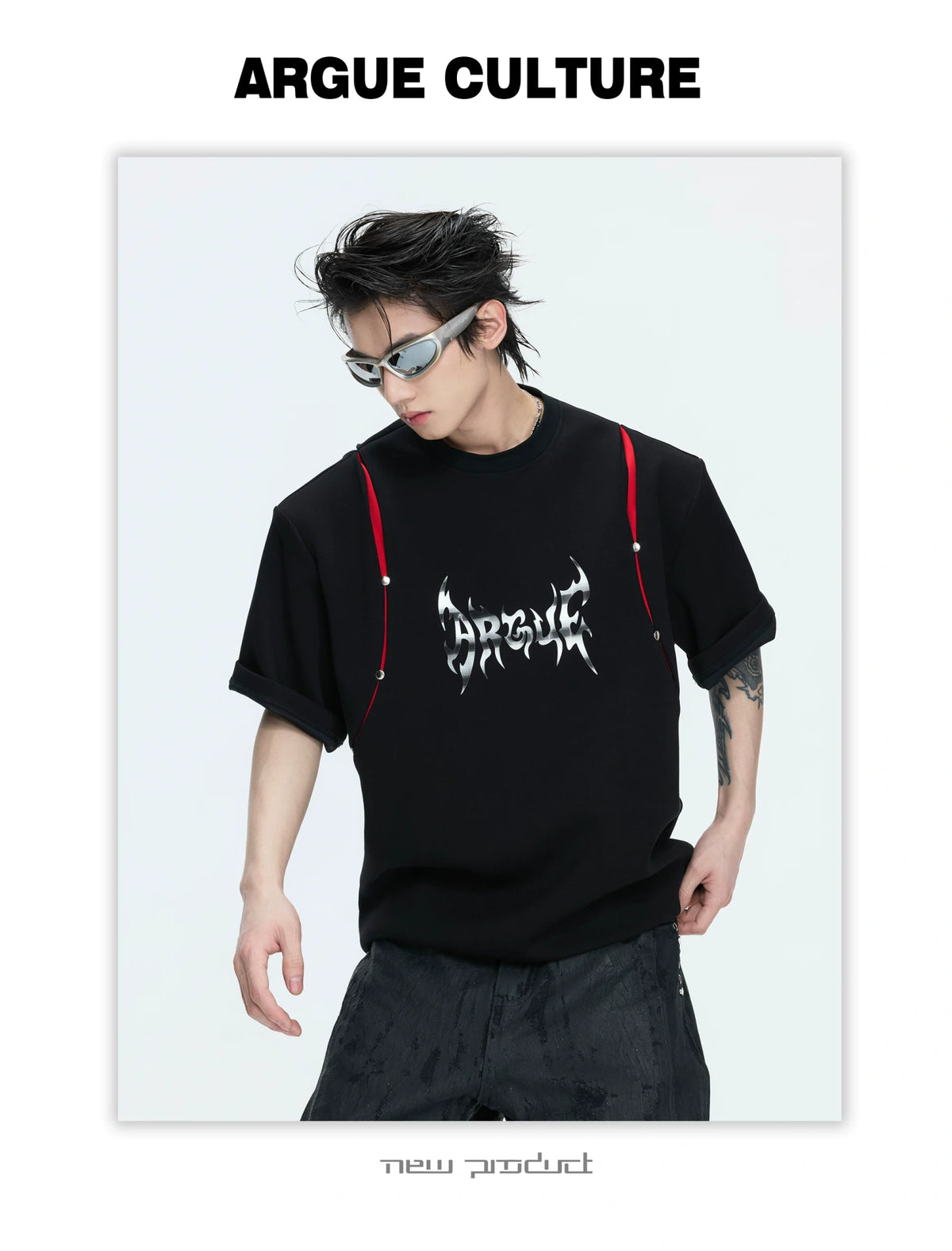 Deconstructed Contrast Panel Graphic T-Shirt - description image 14