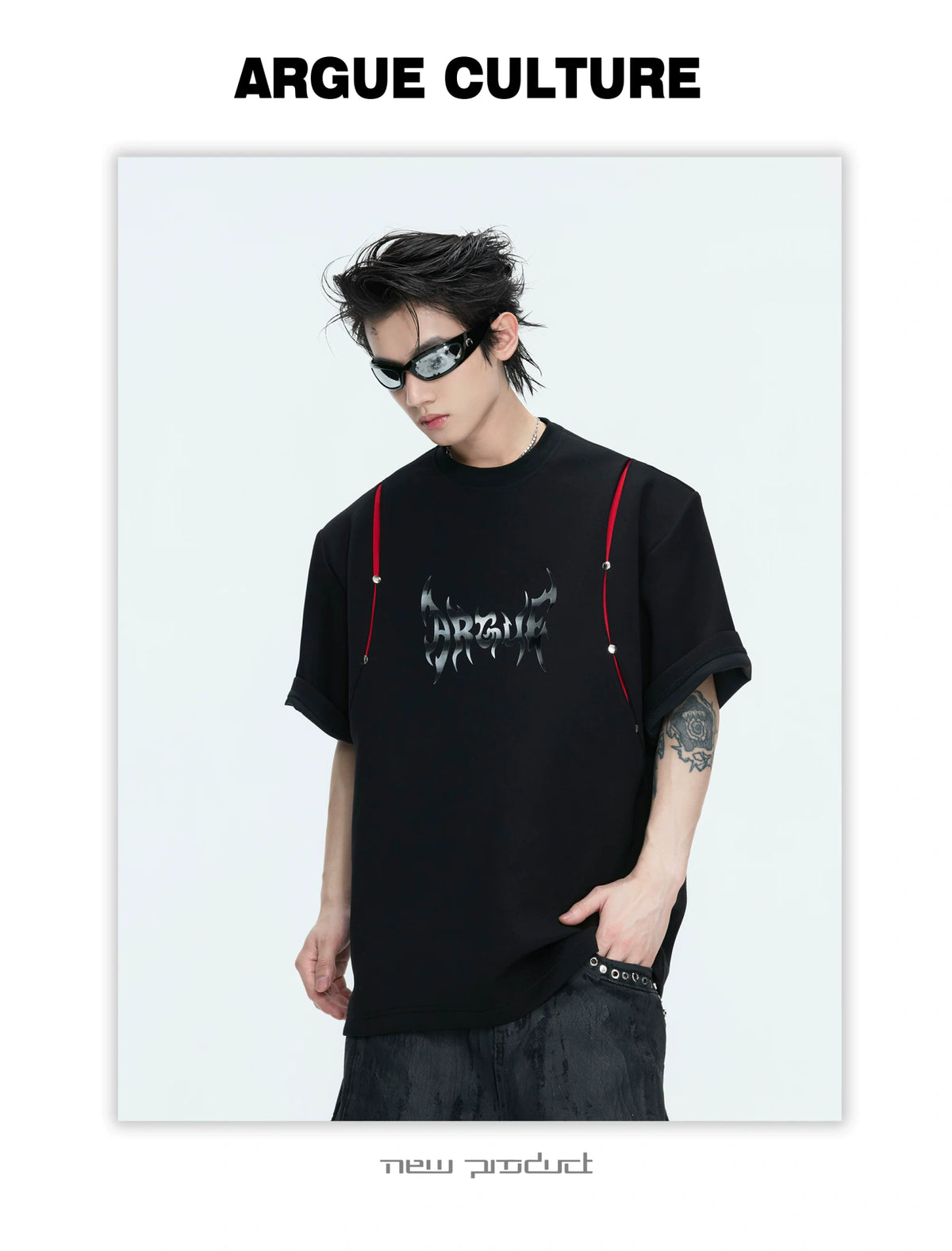 Deconstructed Contrast Panel Graphic T-Shirt - description image 15