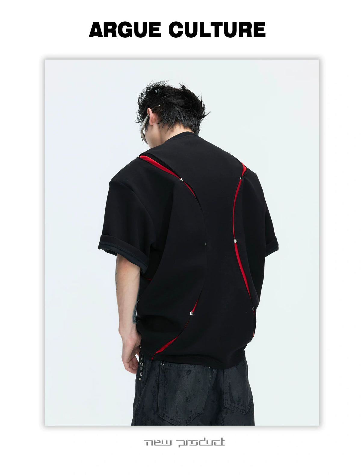 Deconstructed Contrast Panel Graphic T-Shirt - description image 16