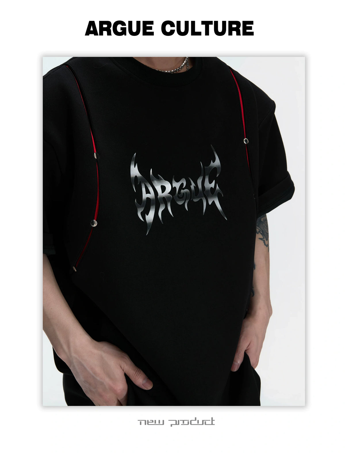 Deconstructed Contrast Panel Graphic T-Shirt - description image 17