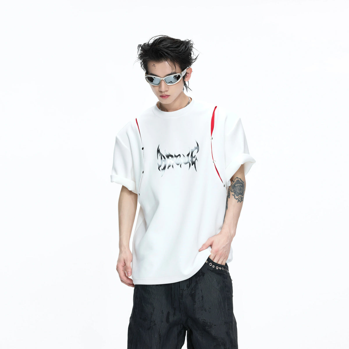 Deconstructed Contrast Panel Graphic T-Shirt - main image 1