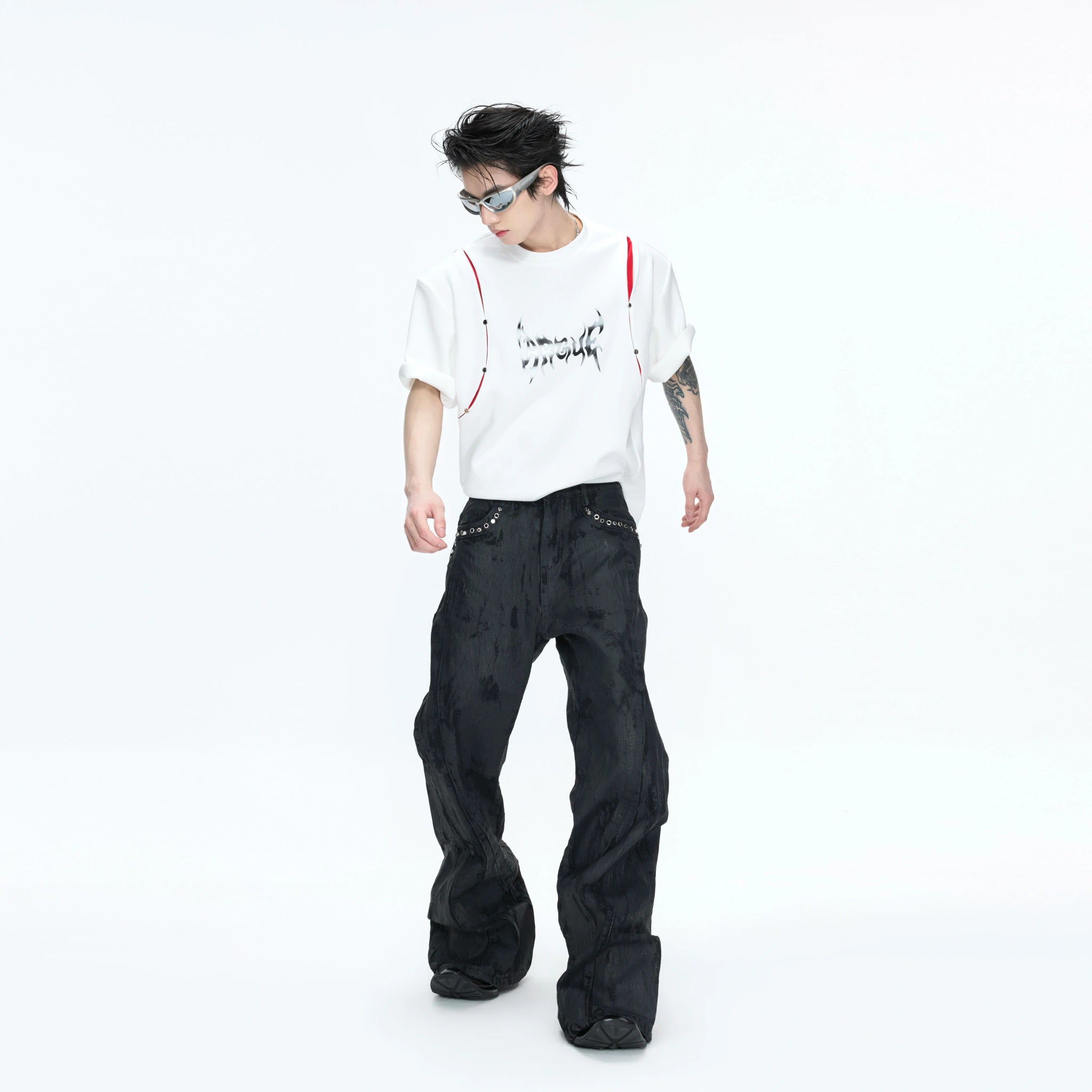 Deconstructed Contrast Panel Graphic T-Shirt - main image 4