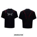 Deconstructed Contrast Panel Graphic T-Shirt - Black Top
