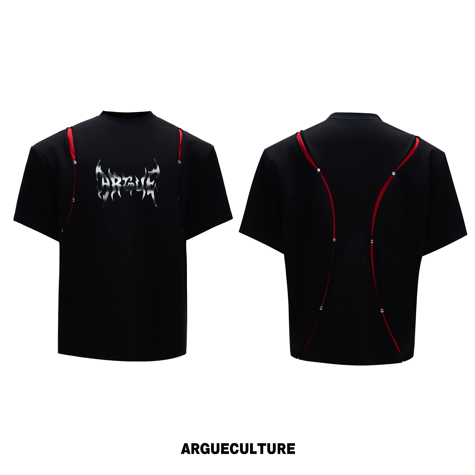 Deconstructed Contrast Panel Graphic T-Shirt - Black Top