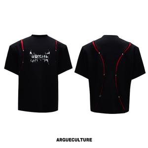 Deconstructed Contrast Panel Graphic T-Shirt - Black Top