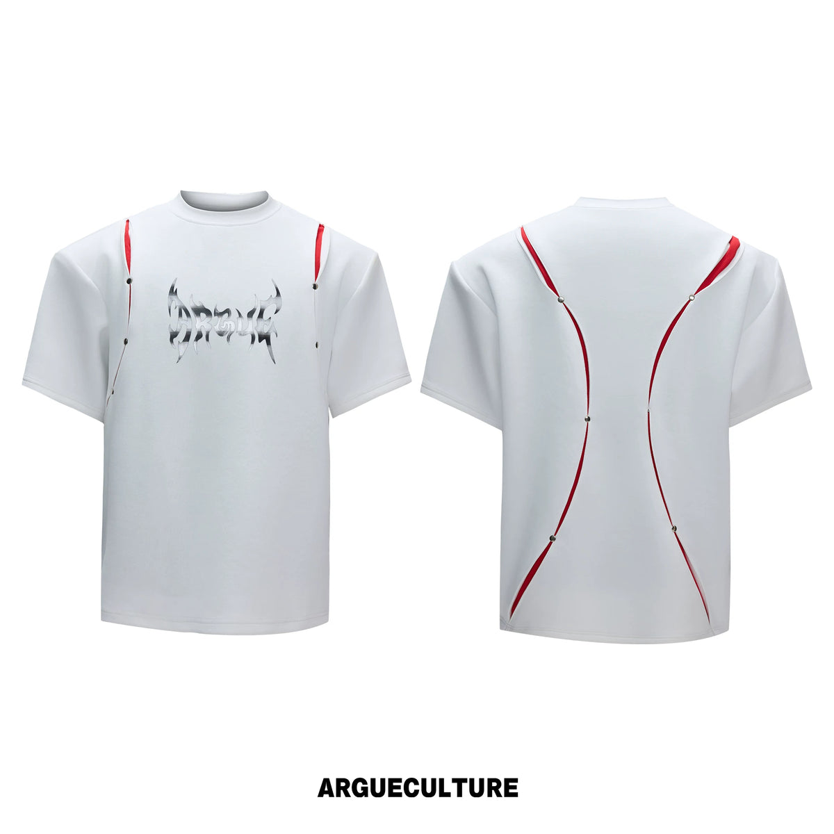 Deconstructed Contrast Panel Graphic T-Shirt - White Top