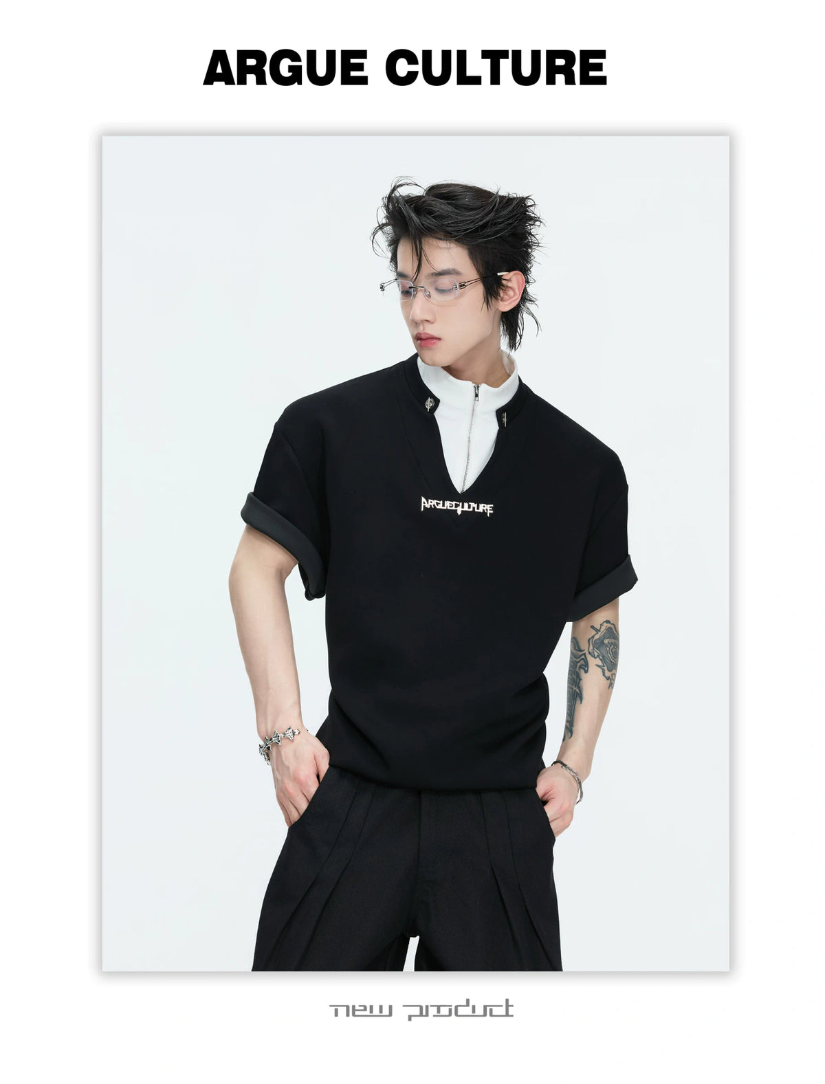 Color-Block Faux Two-Piece Cotton Tee | Relaxed Fit - description image 3