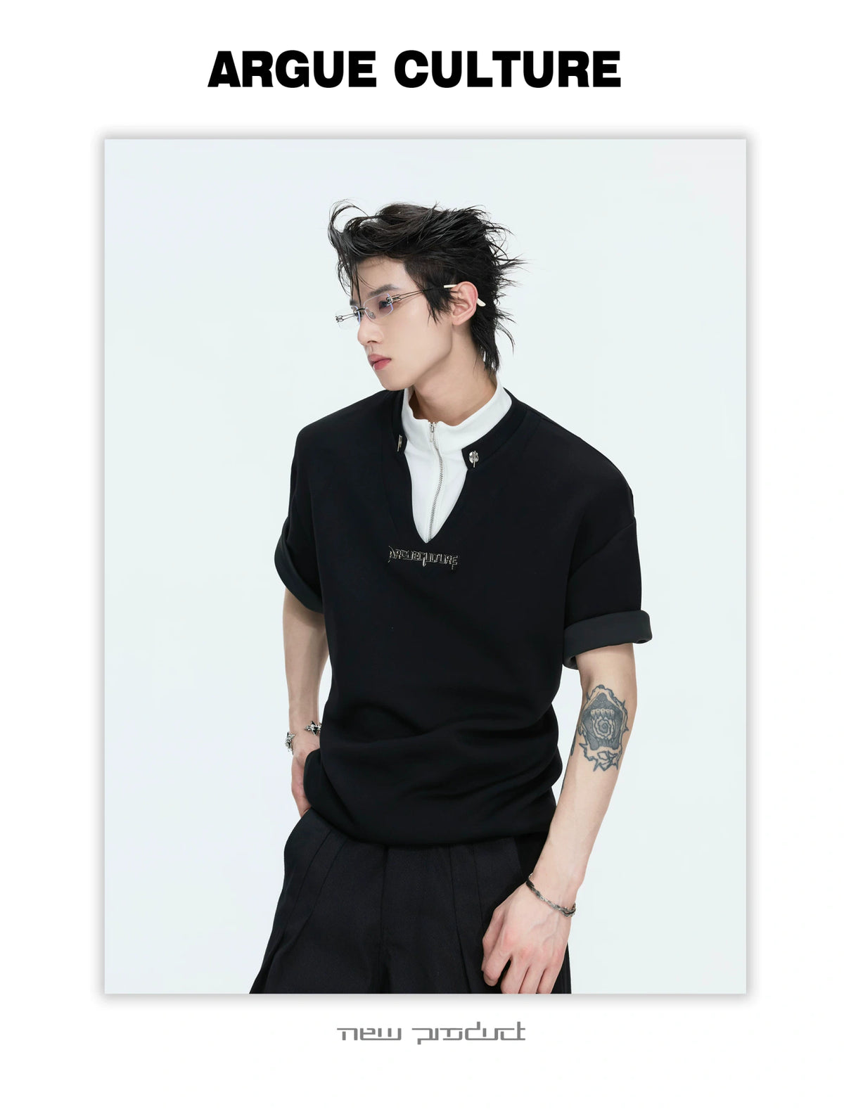 Color-Block Faux Two-Piece Cotton Tee | Relaxed Fit - description image 7