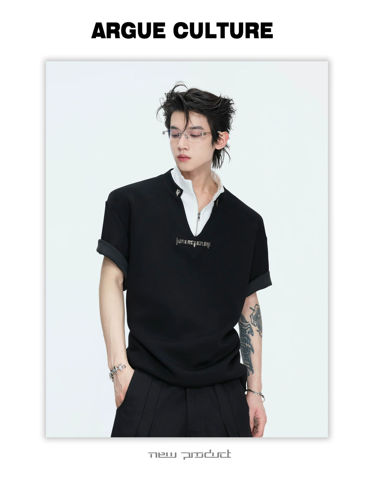Color-Block Faux Two-Piece Cotton Tee | Relaxed Fit - description image 8