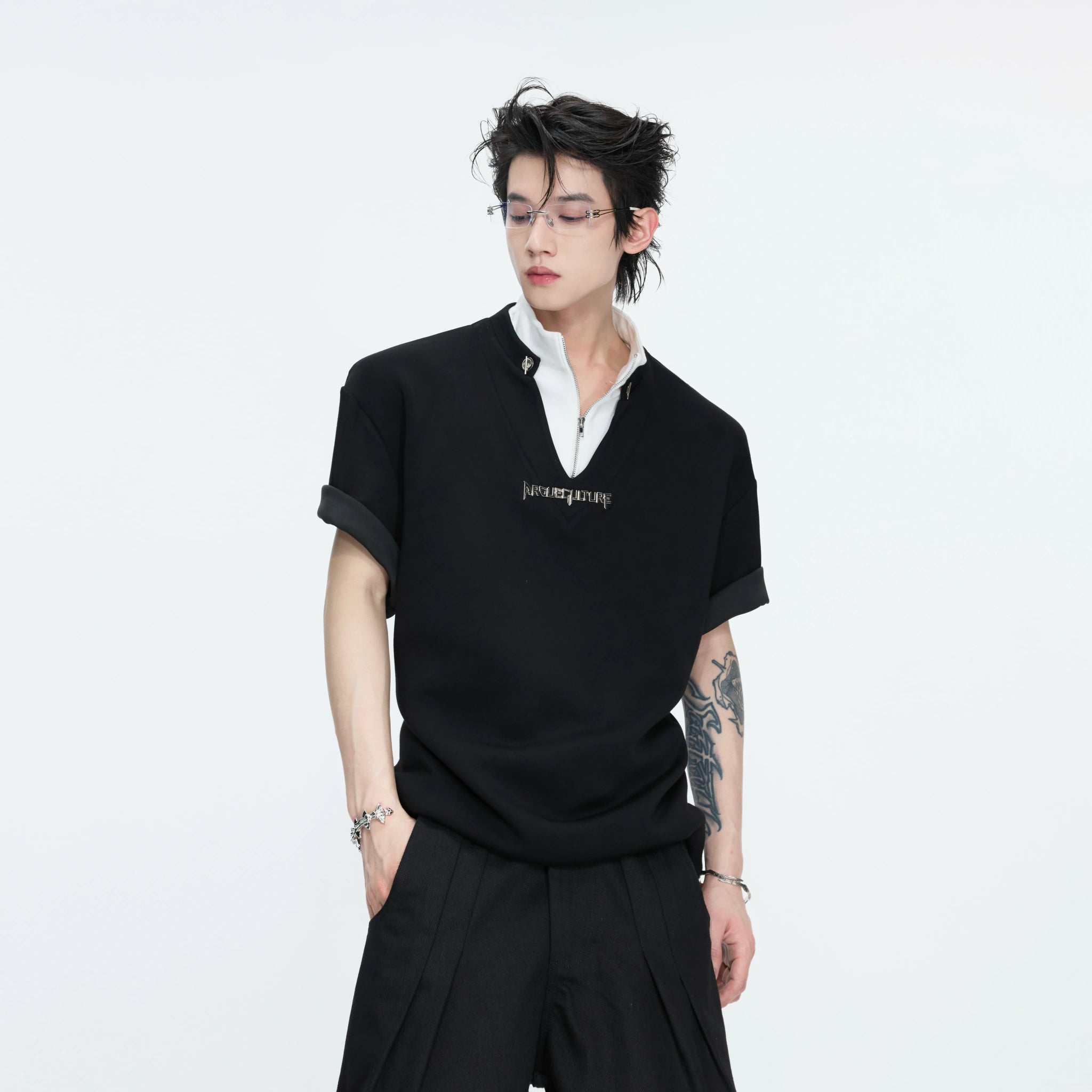 Color-Block Faux Two-Piece Cotton Tee | Relaxed Fit - main image 1