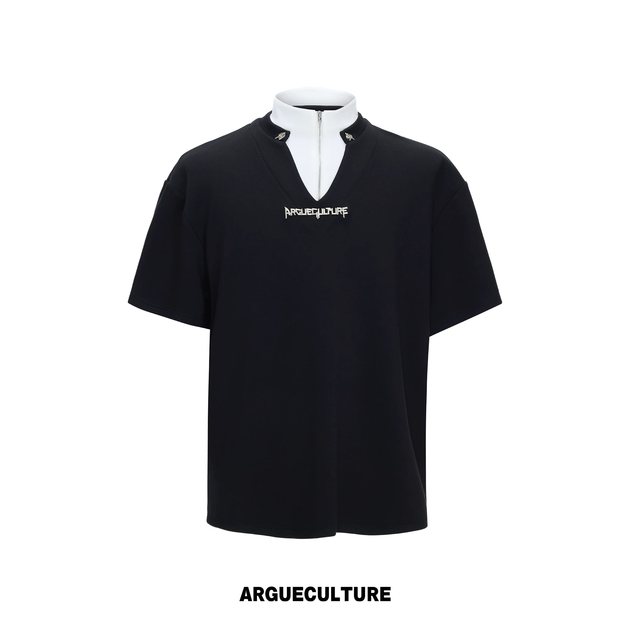 Color-Block Faux Two-Piece Cotton Tee | Relaxed Fit - Black Top