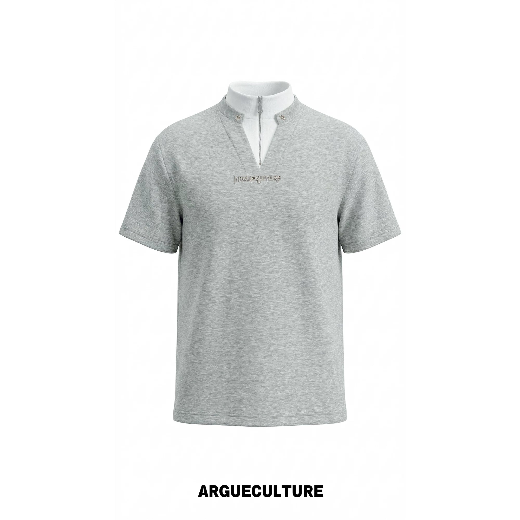 Color-Block Faux Two-Piece Cotton Tee | Relaxed Fit - Gray Top