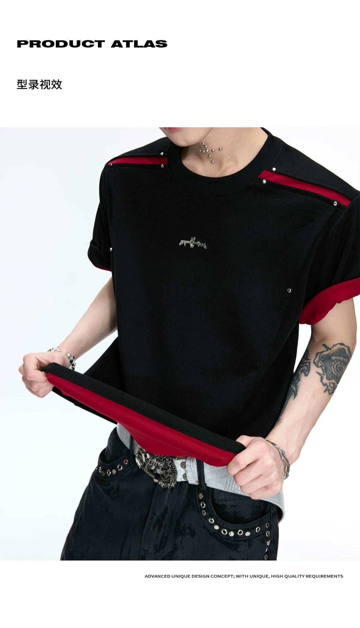 Color-Block Rivet T-Shirt | Unisex Structured Tee - description image 4