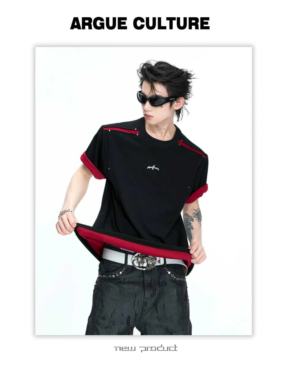 Color-Block Rivet T-Shirt | Unisex Structured Tee - description image 8