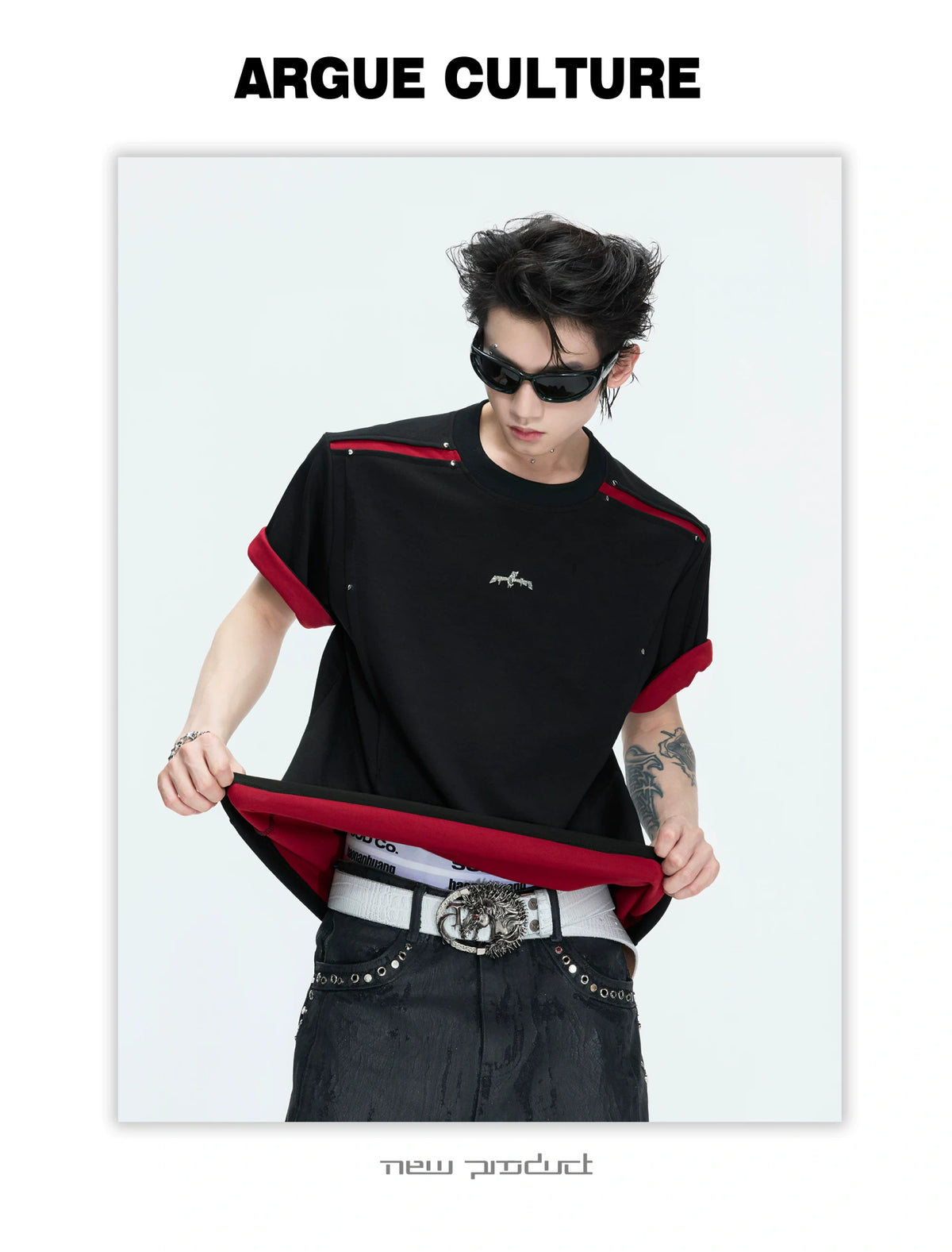 Color-Block Rivet T-Shirt | Unisex Structured Tee - description image 9