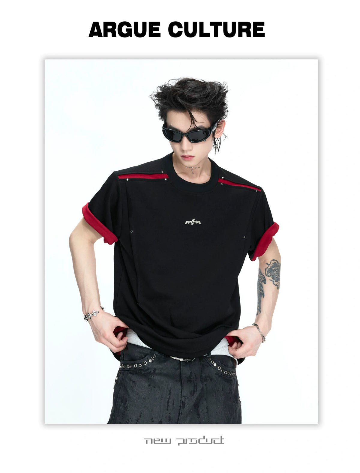 Color-Block Rivet T-Shirt | Unisex Structured Tee - description image 11